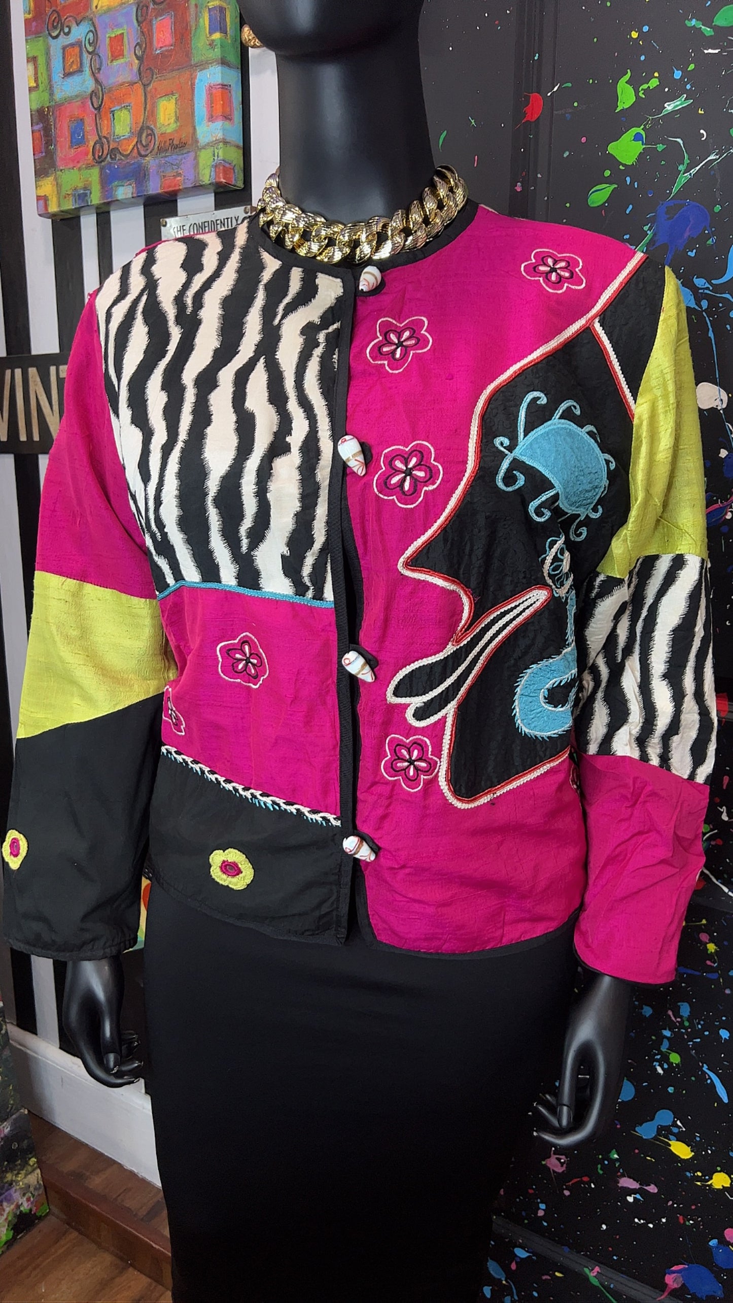 Vintage Mix Print Cropped Blazer (20)