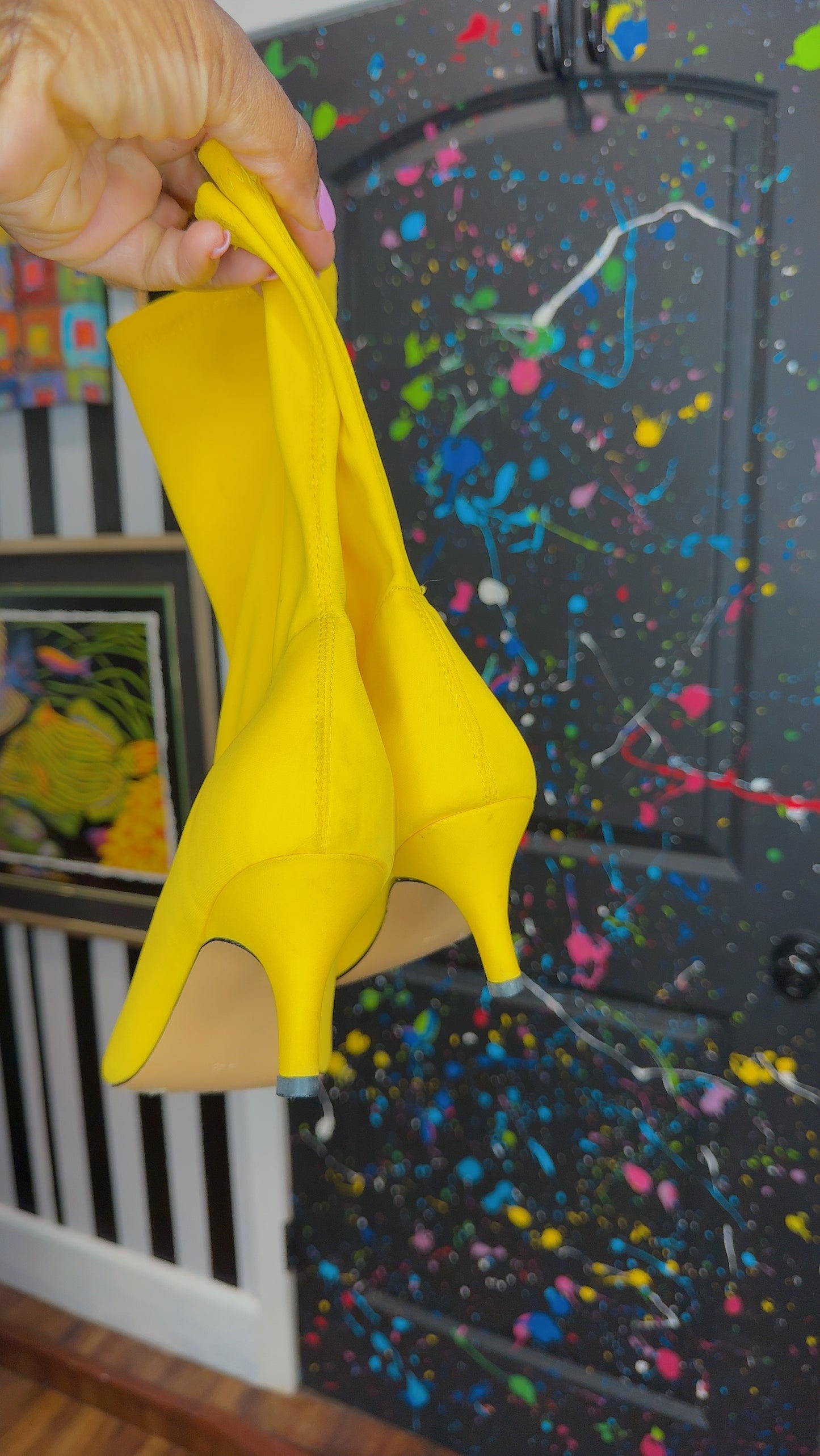Yellow Kitten Heel Sock Boot (11)