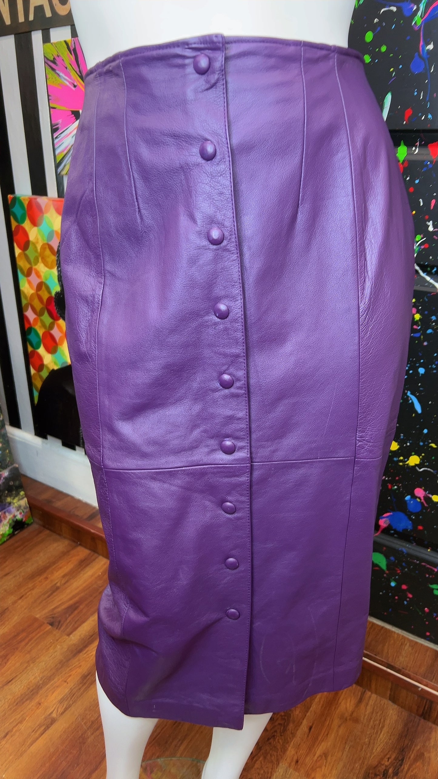 Vintage Diana Marco Genuine Leather Purple Front Button Skirt (18W)