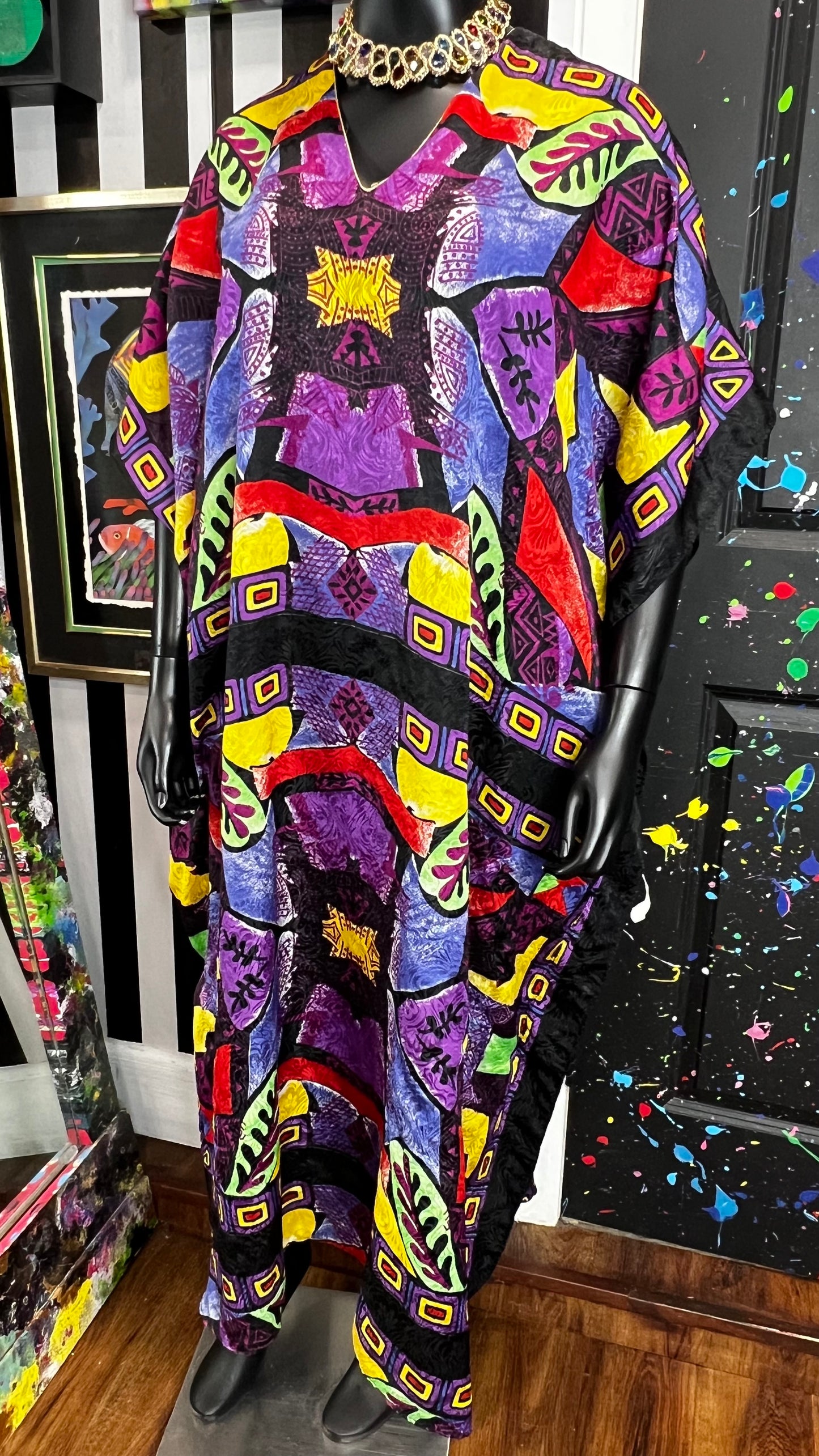 Vintage Abstract Kaftan - Mumu (OS)