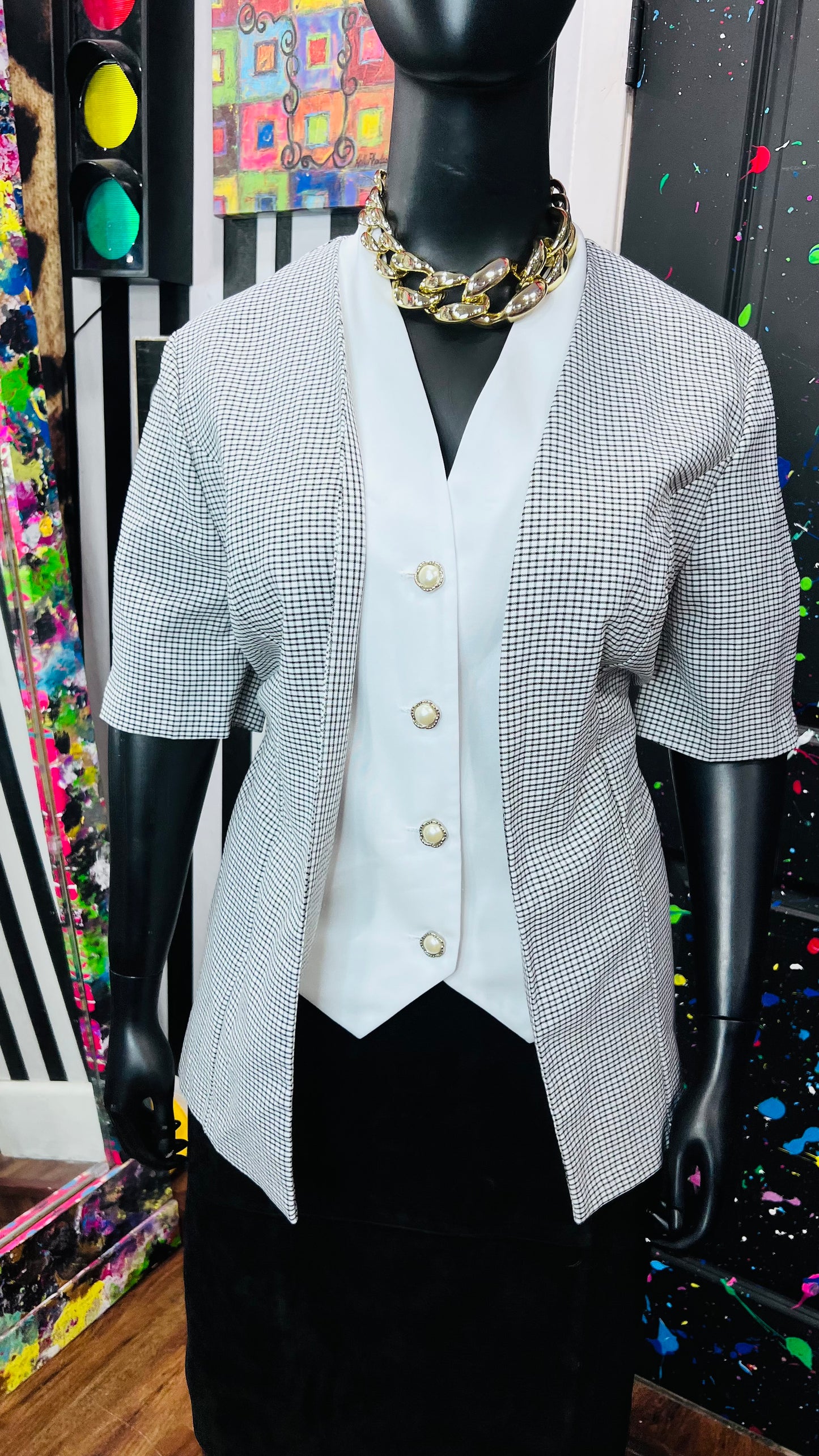 Vintage Black & White Checkered Blouse (22)