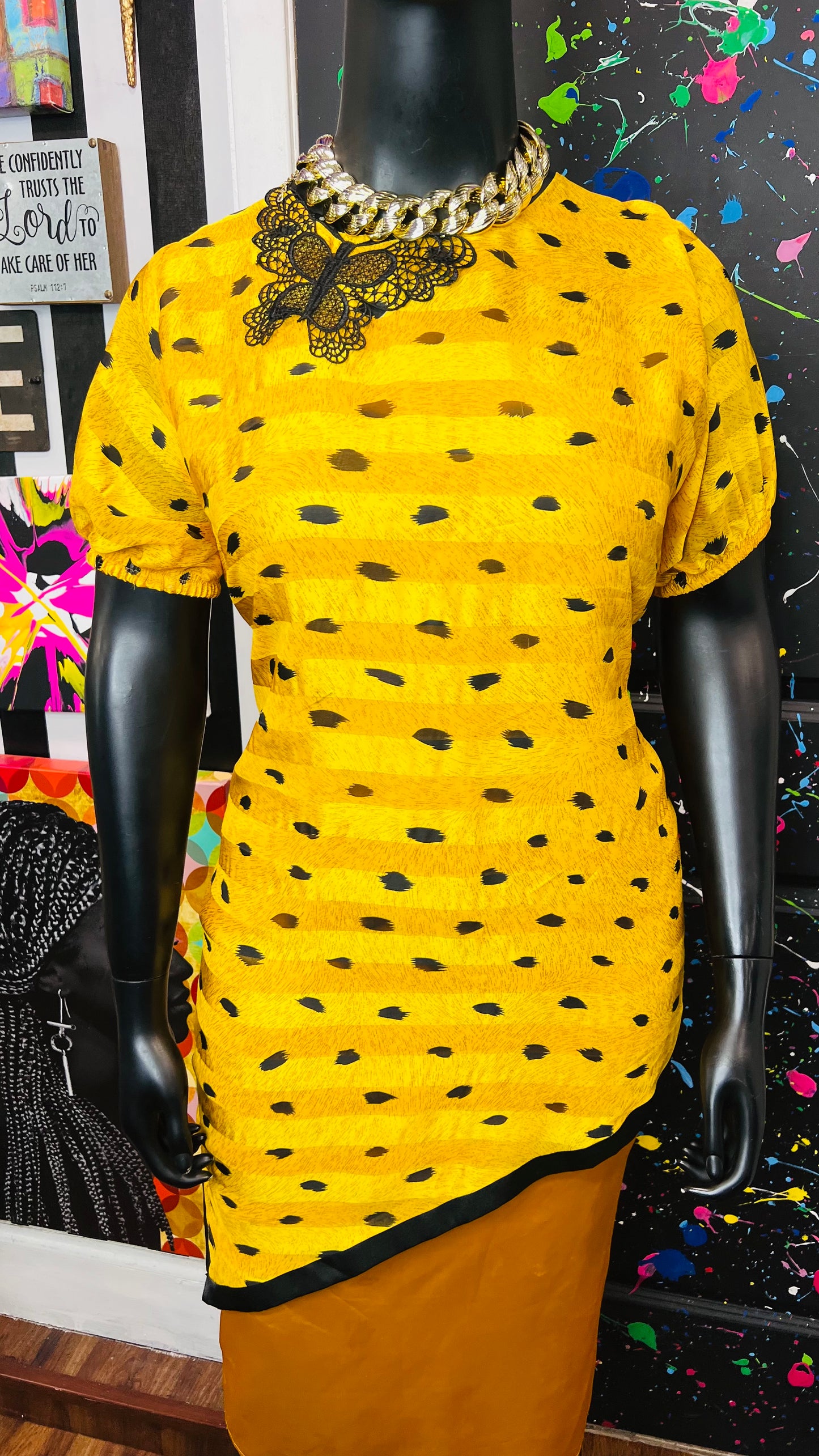 Vintage Yellow & Black Butterfly Dress (16)