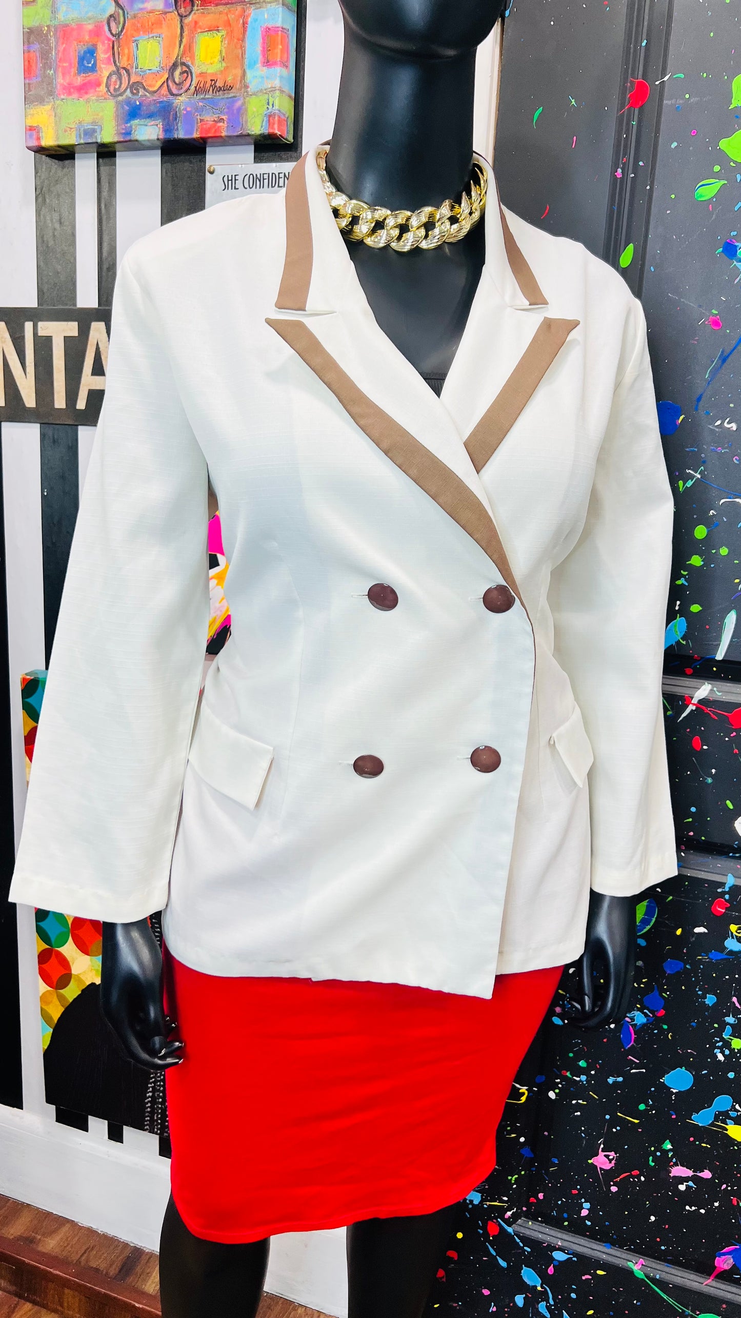 Vintage Cream & Brown Blazer (18)
