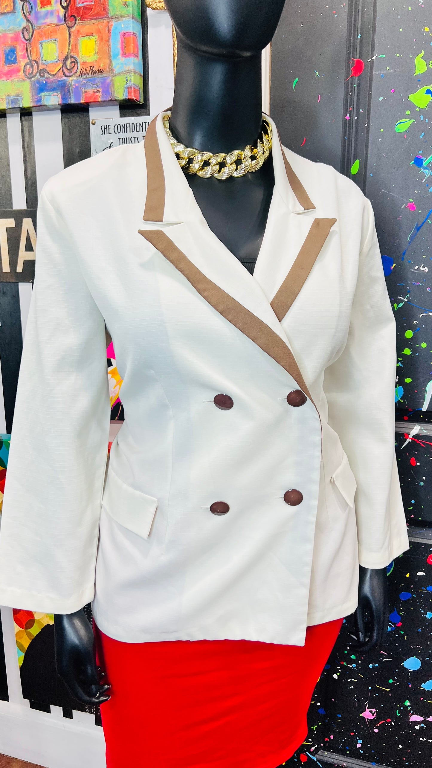 Vintage Cream & Brown Blazer (18)