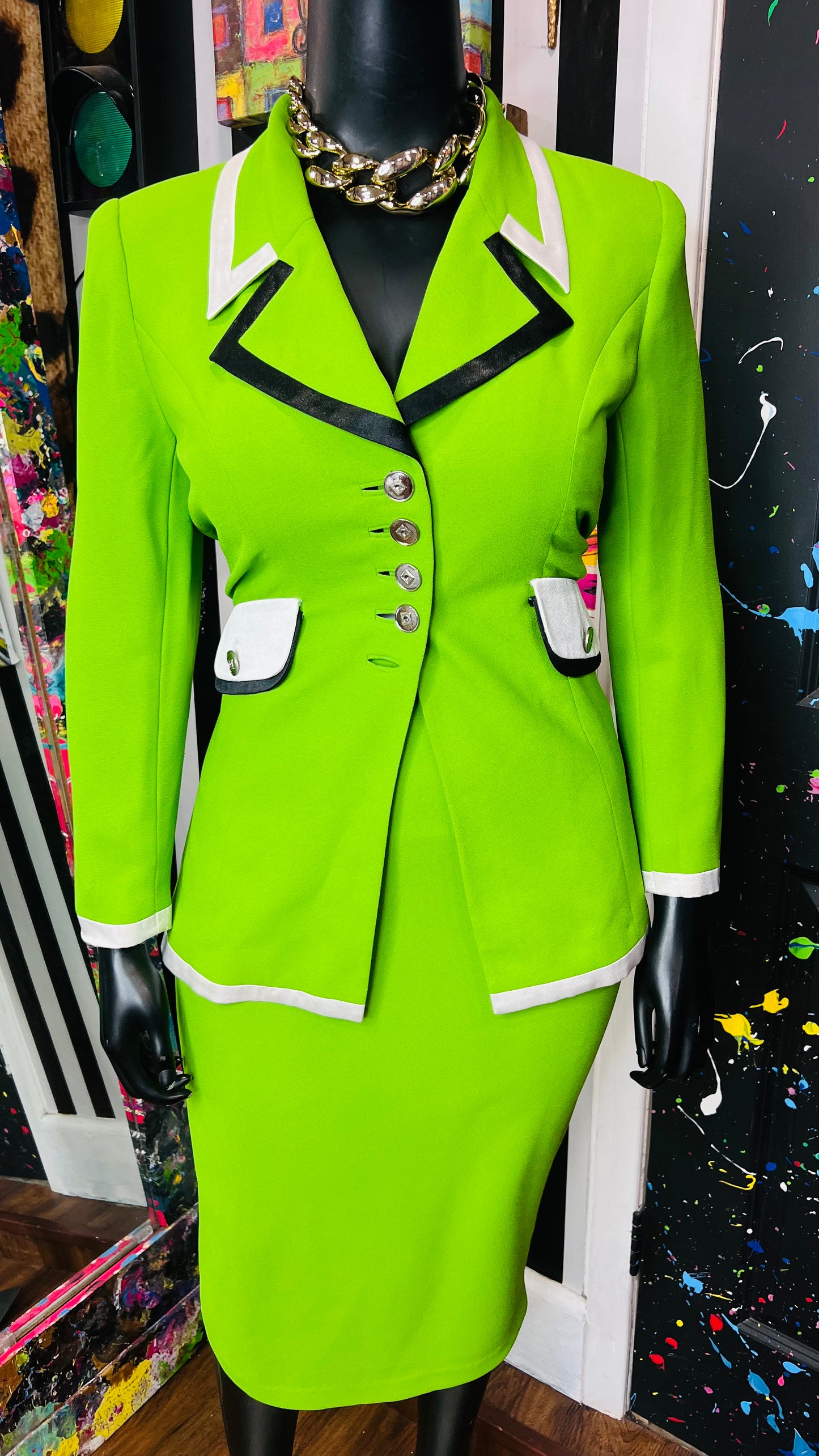 Vintage Green Black & White Skirt Suit (14)