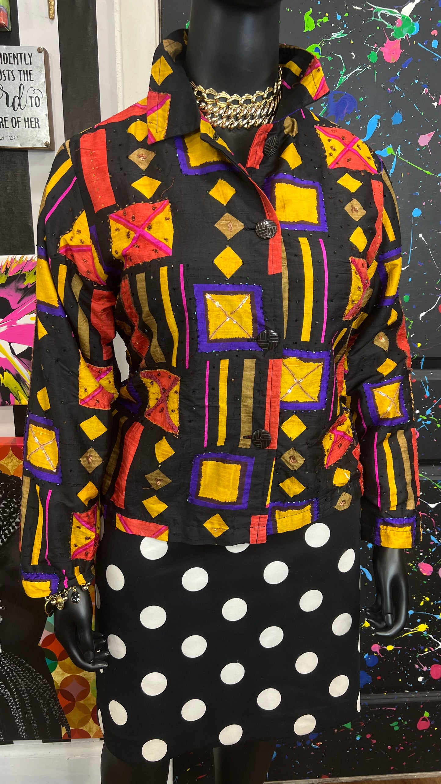 Vintage Chico Sequin Tribal Print Blazer (16)