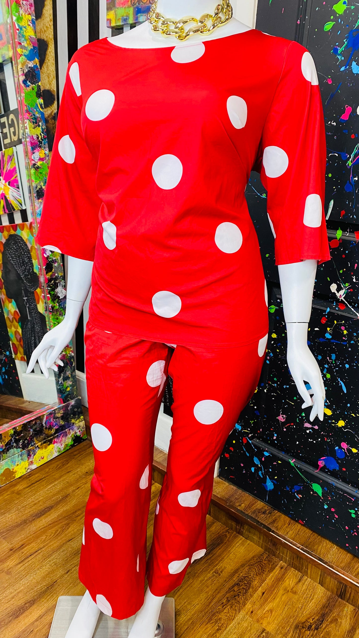 Red & White Polka Dot Pants Set (24)