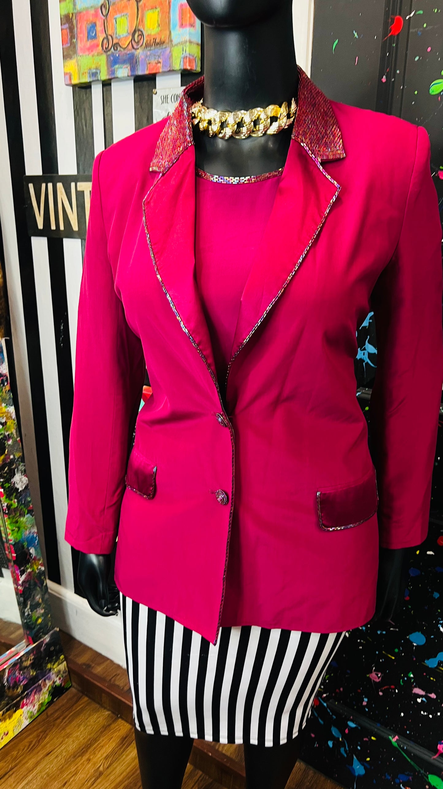 Vintage 100% Silk & Sequin Diane Gilman Blazer & Blouse Set (14)