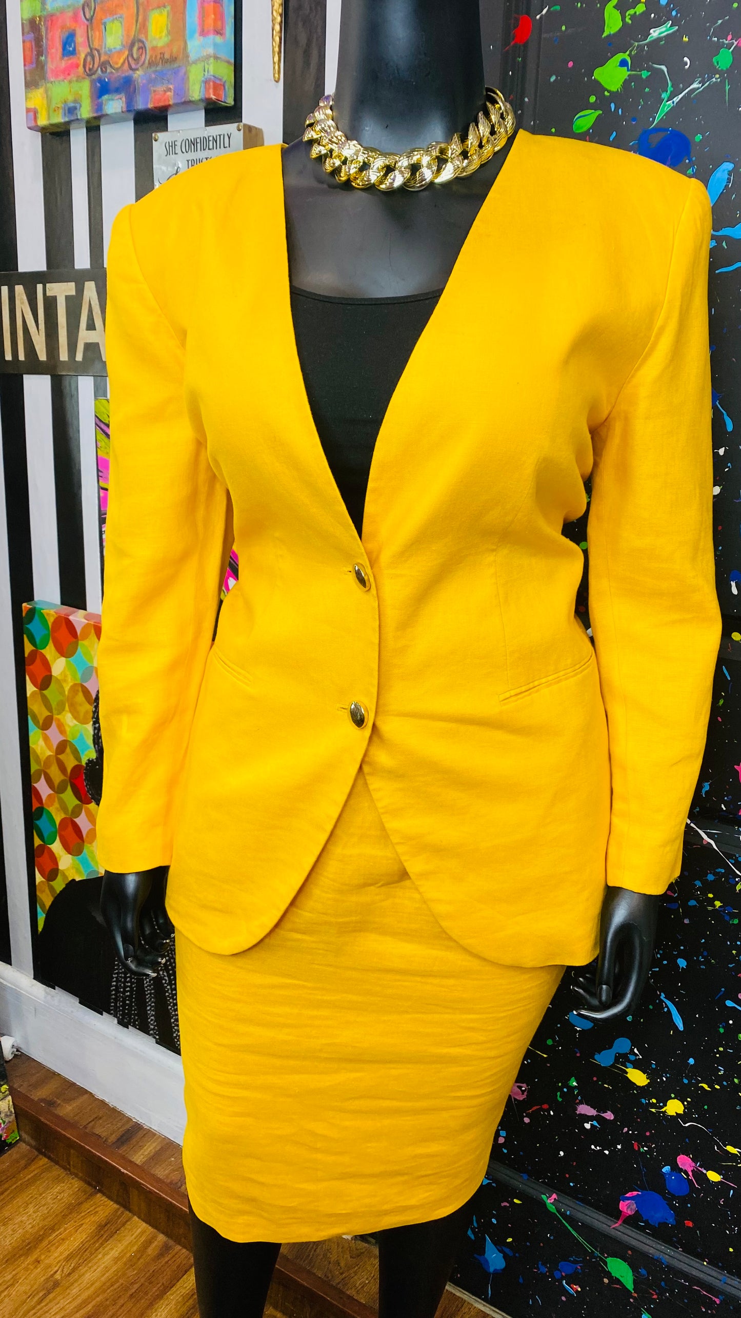 Vintage Yellow Skirt Suit (18W)