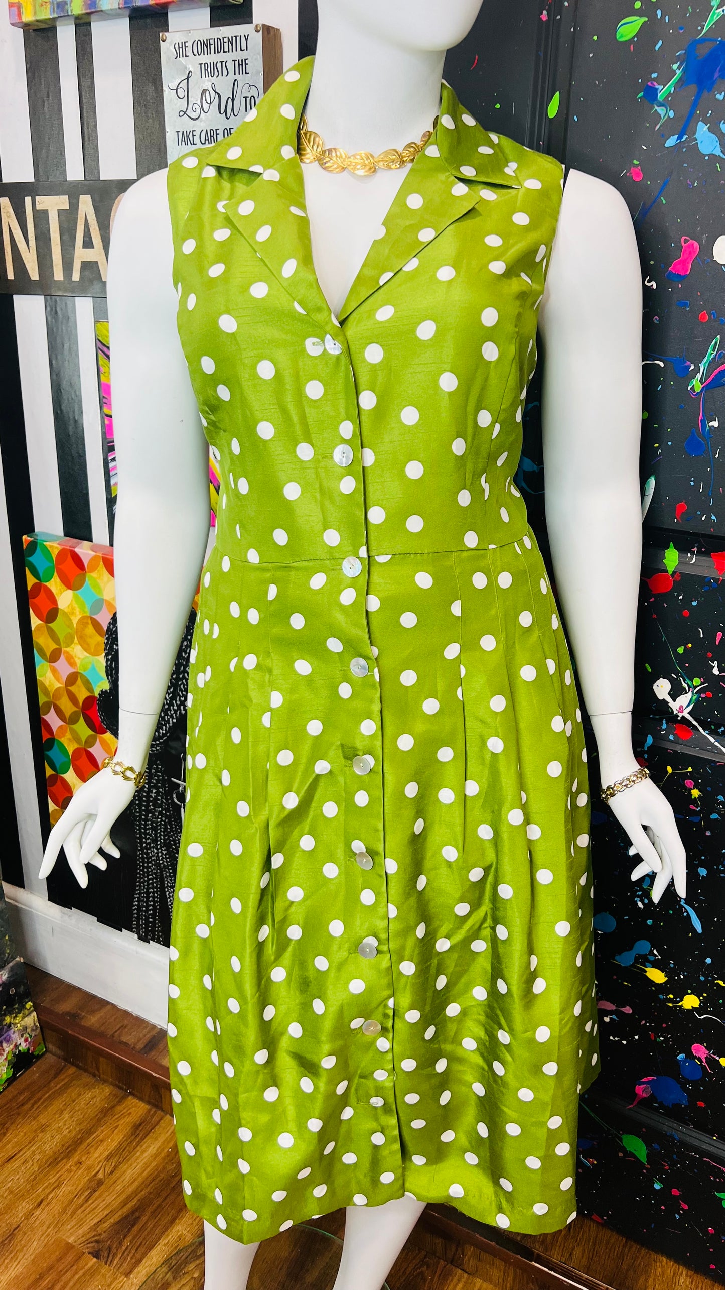 Vintage Y2K Green & White Polka Dot Dress (20W)