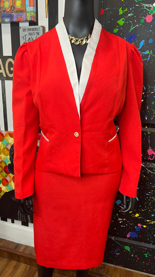 Vintage Color block Red & White Skirt Suit (24 & 1/2)