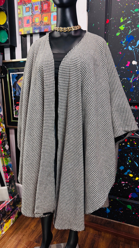 Vintage Wool Houndstooth Cape (OS)