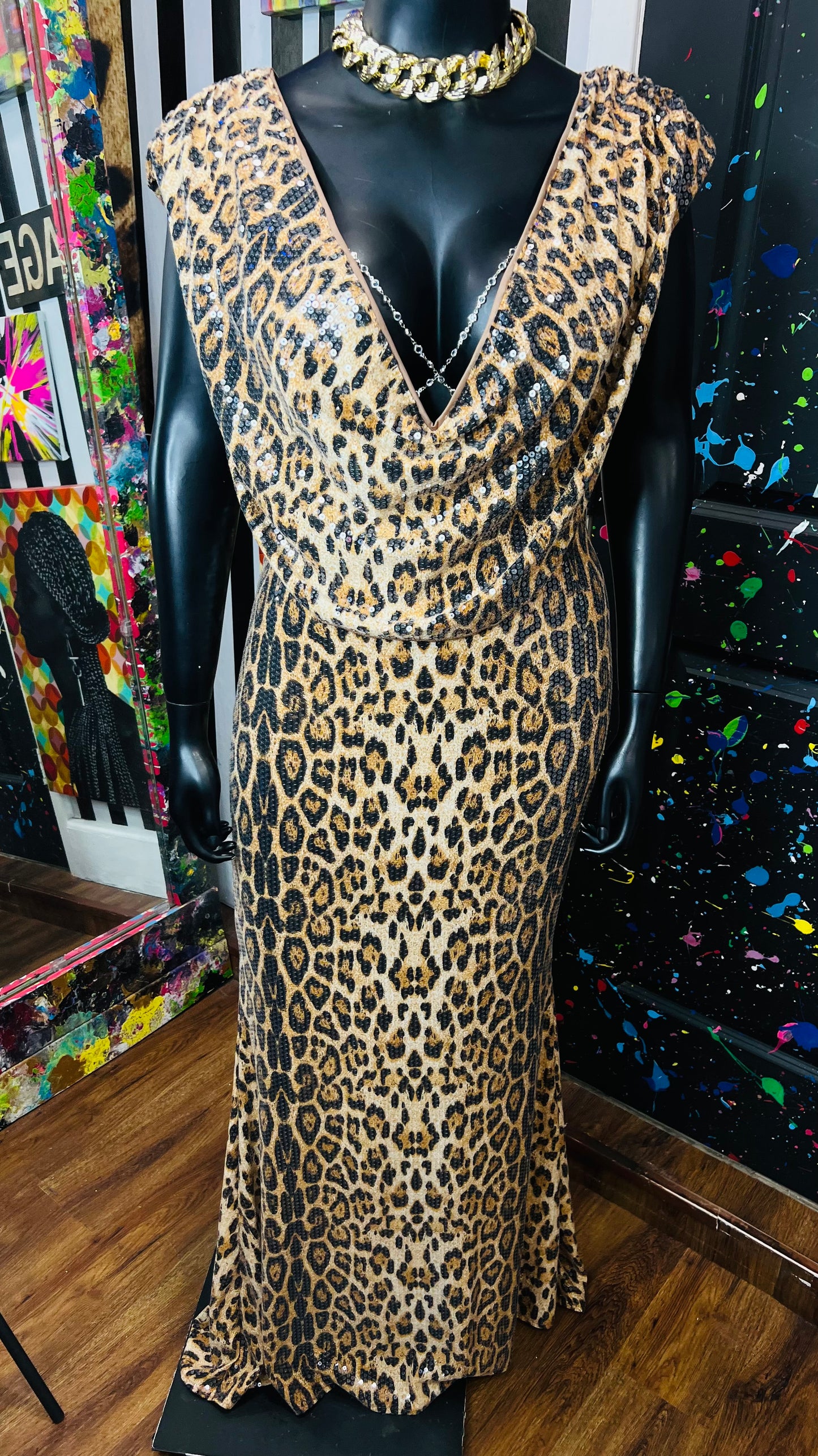 Vintage Inspired Sequin & Animal Print Gown (18)
