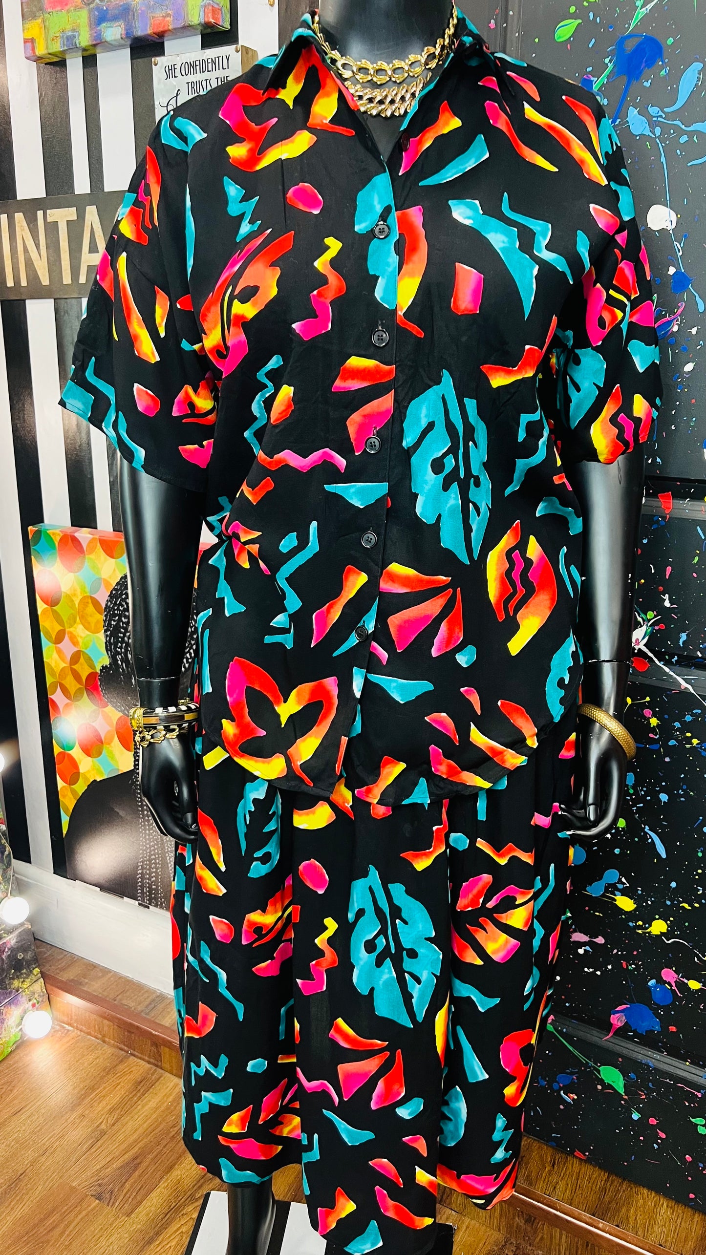 Vintage Abstract Rayon Skirt Set (16)