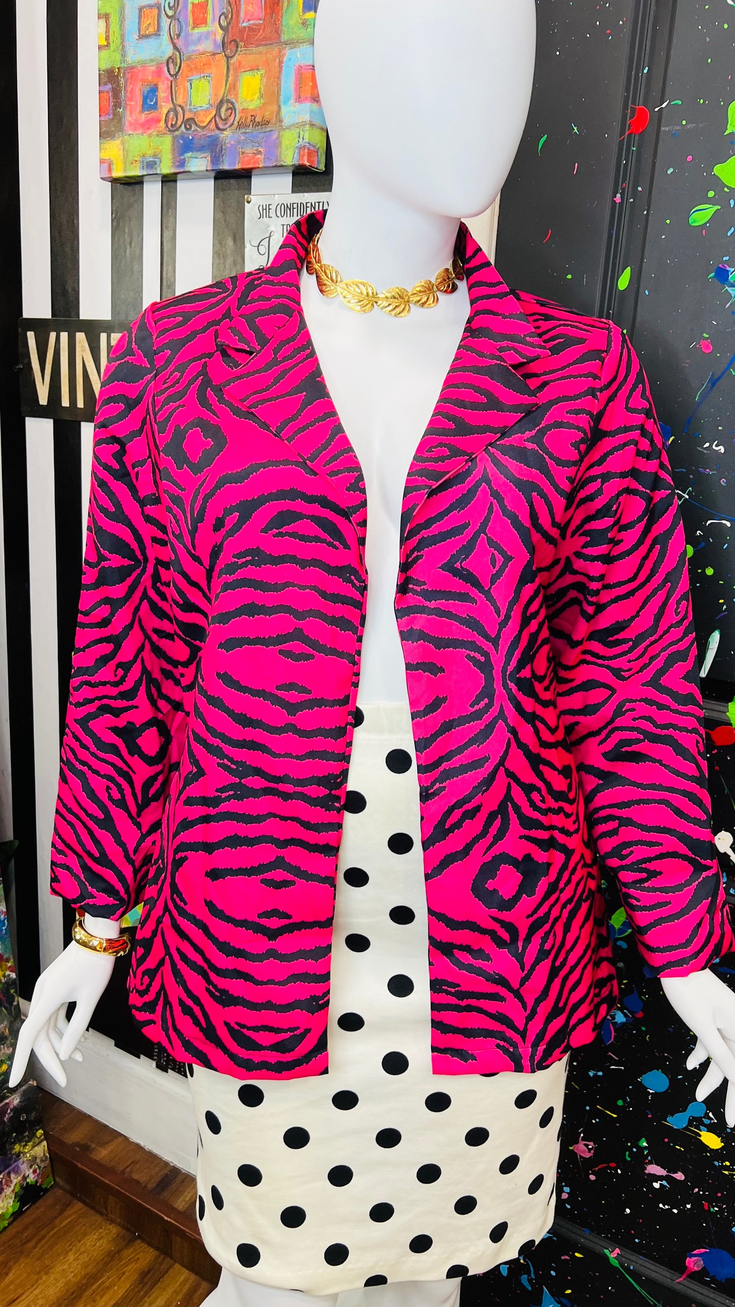 Pink & Black Zebra Print Open Blazer (16)