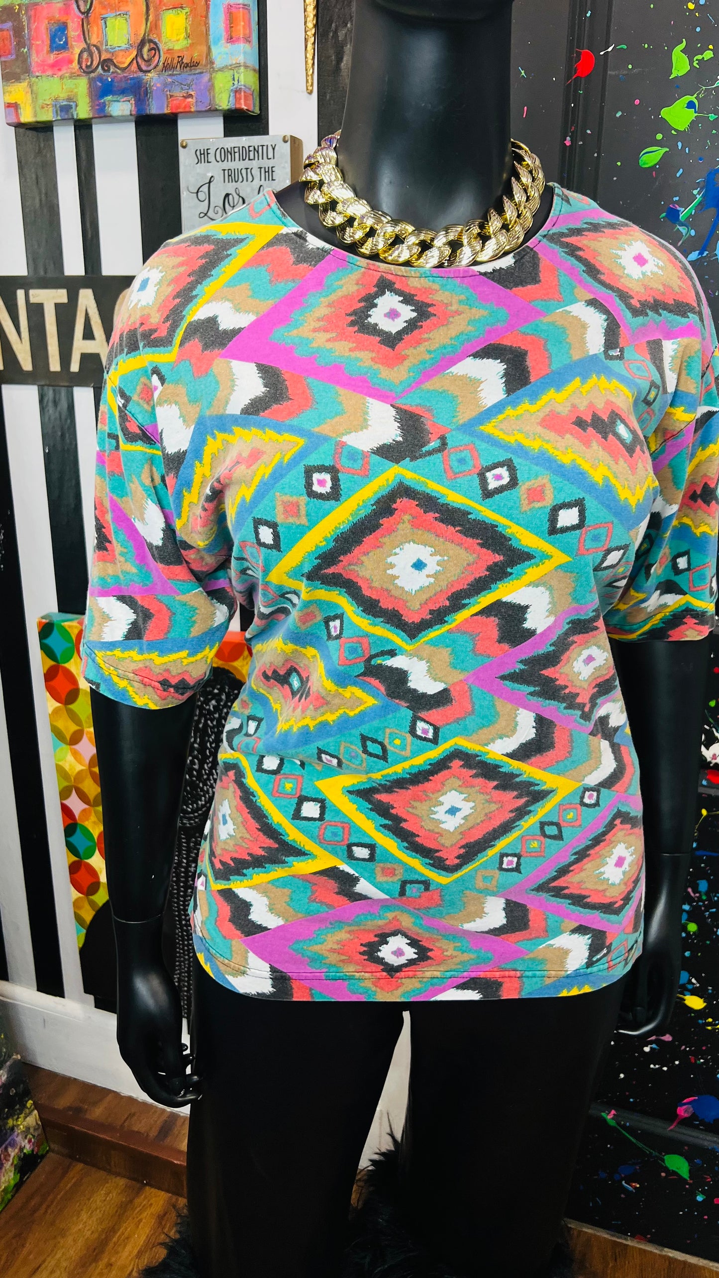 Vintage Semi Distressed Tribal Print T-Shirt (20)