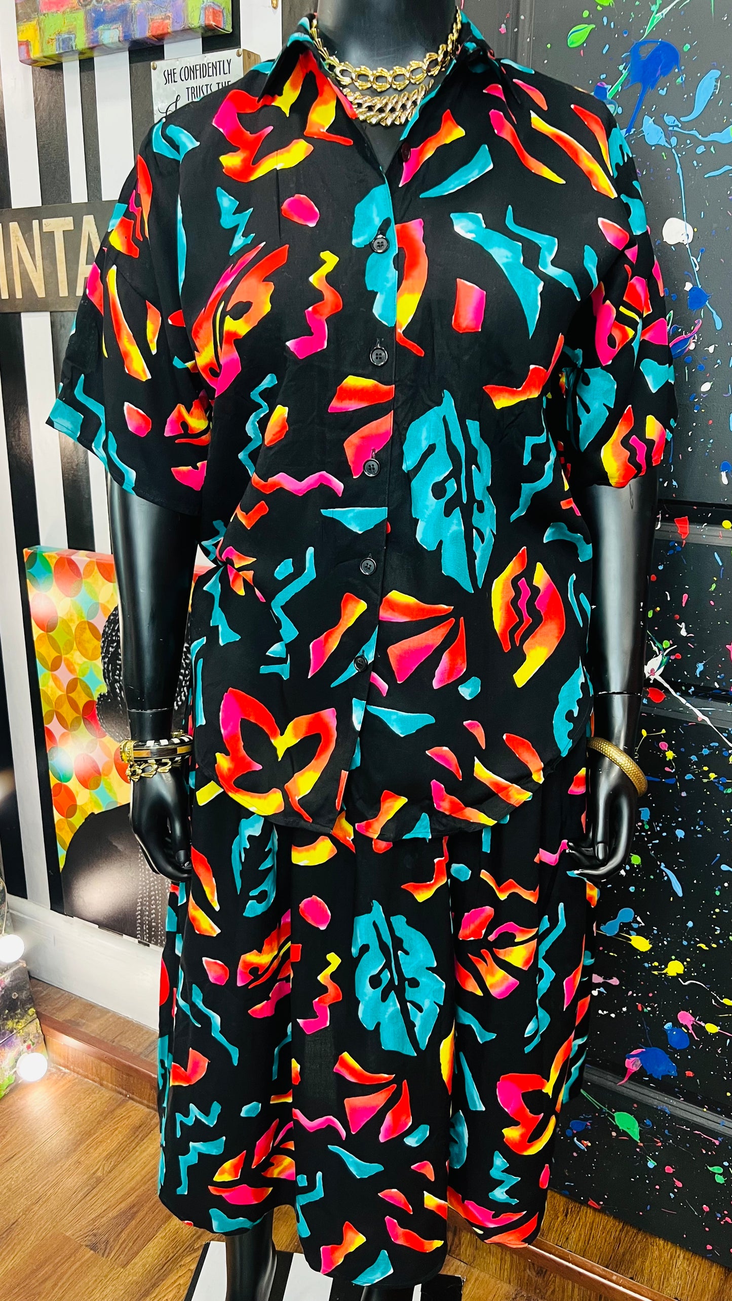 Vintage Abstract Rayon Skirt Set (16)