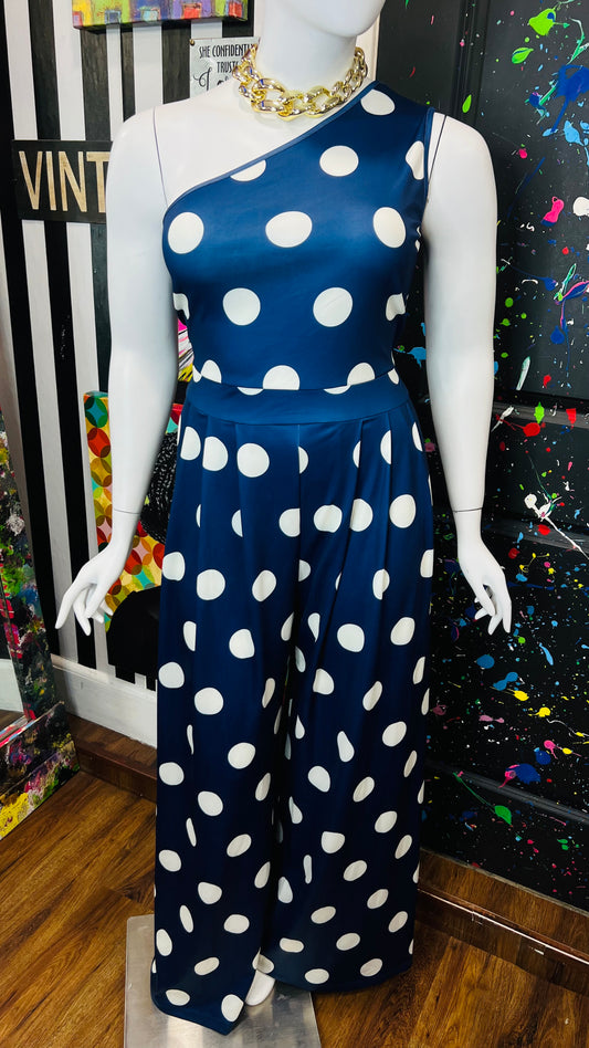 Vintage Inspired New w/ Tags Navy Blue & White Polka Dot Jumpsuit (18/20)