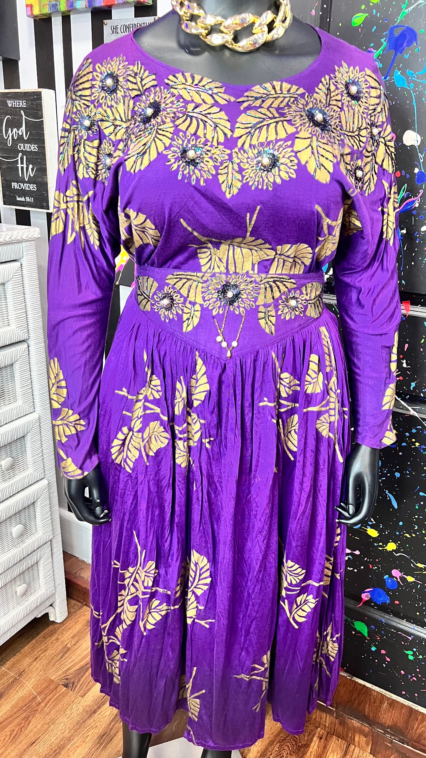 Vintage Rayon Sequin Skirt Set (18)