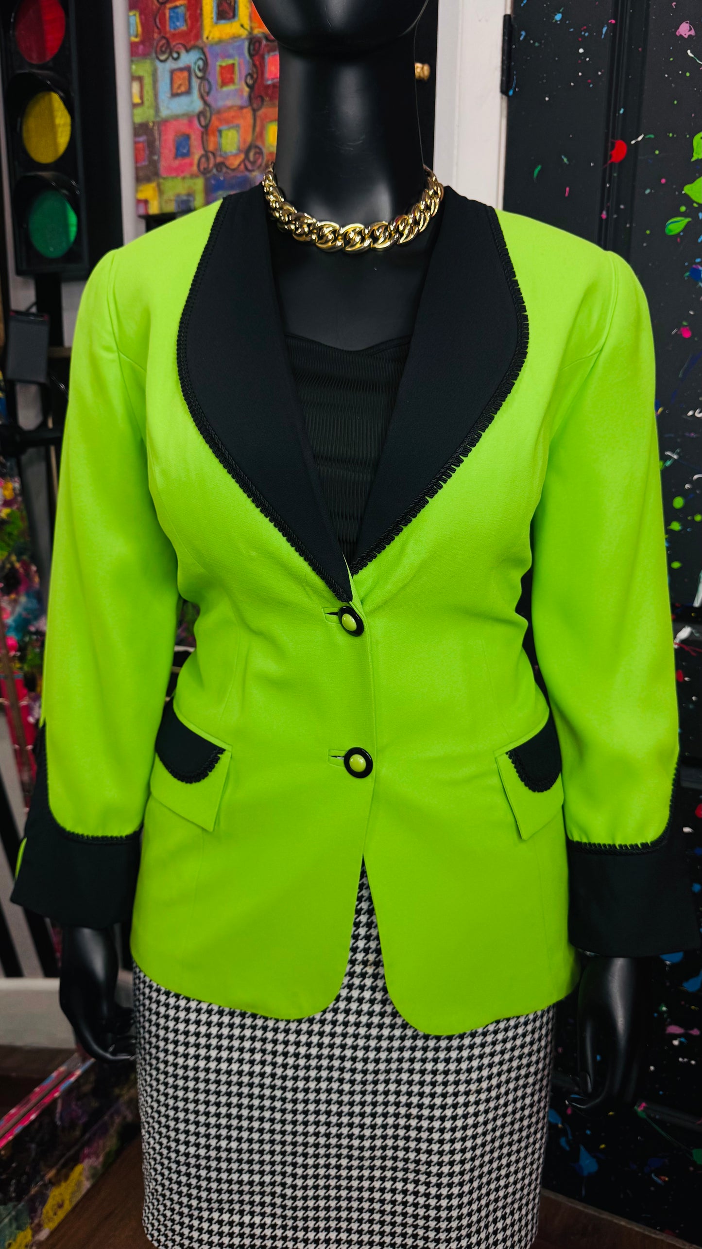 Vintage Green & Black 90s Blazer (14W)