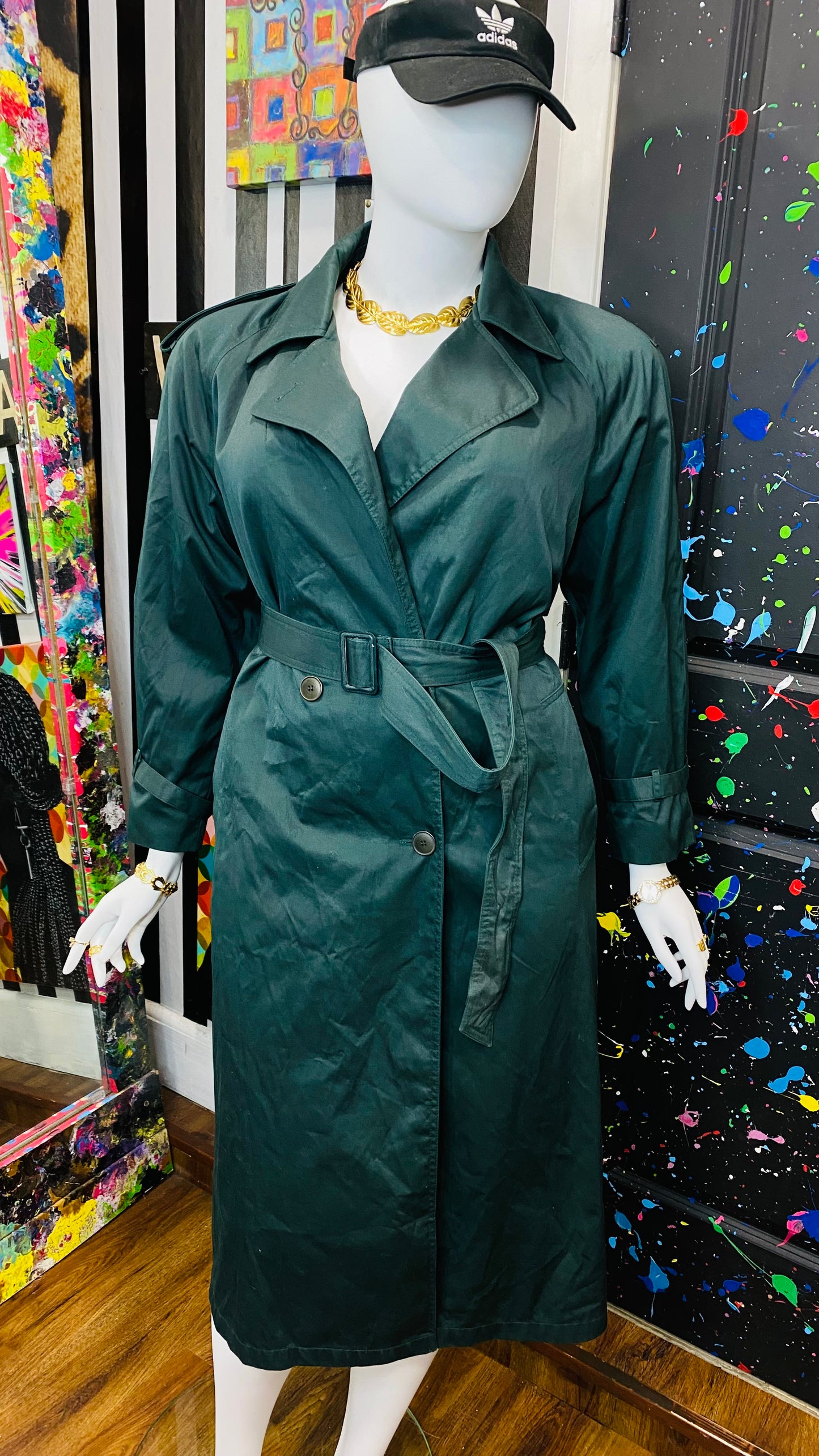 Vintage Hunter Green Trench Coat (16)