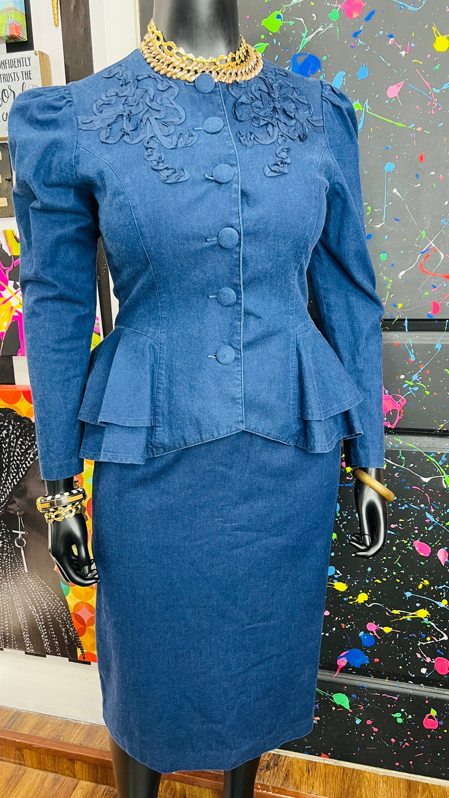 Vintage Denim Peplum Skirt Set (13/14)