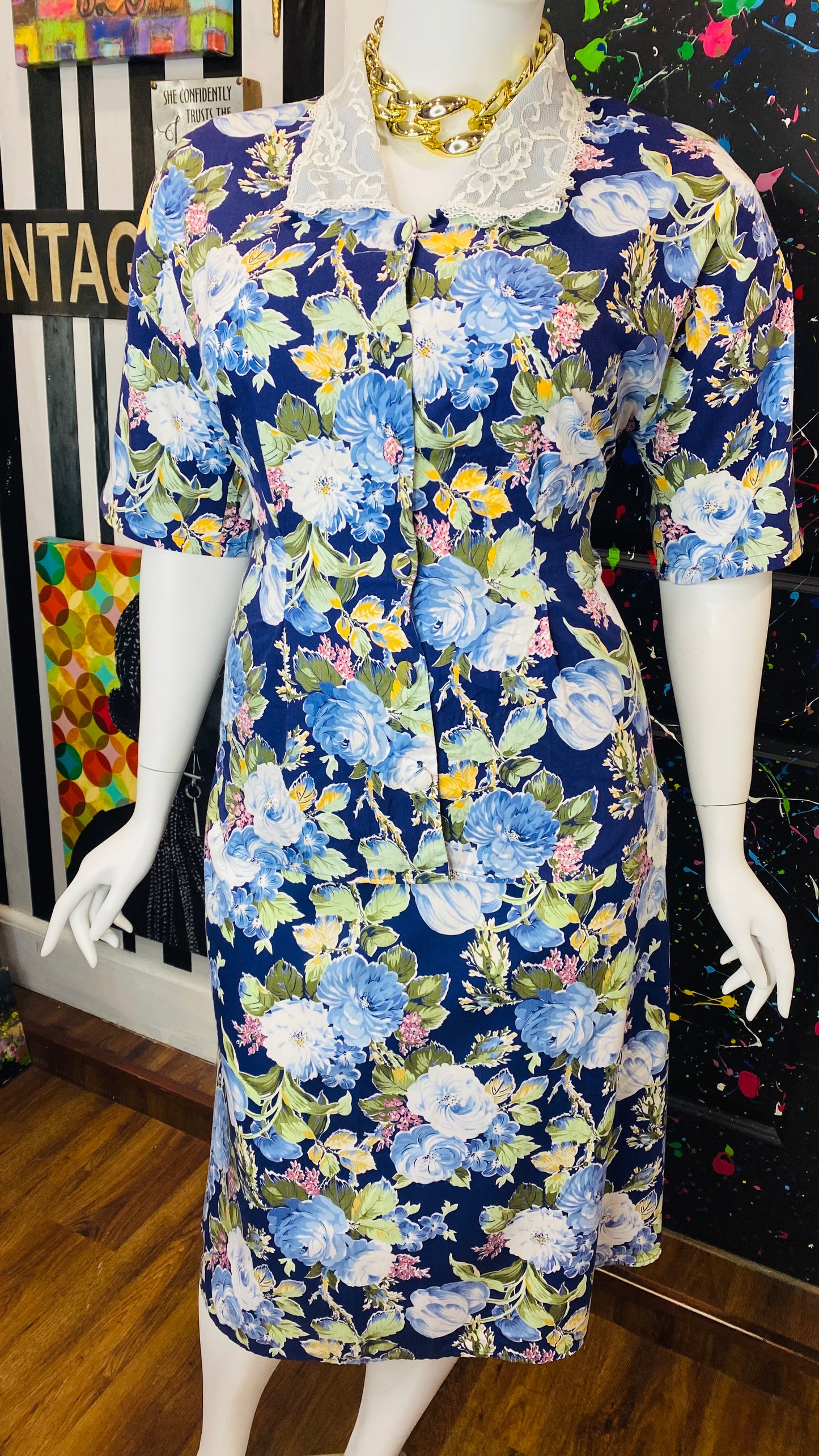 Vintage Floral Cotton Skirt Set (18W)