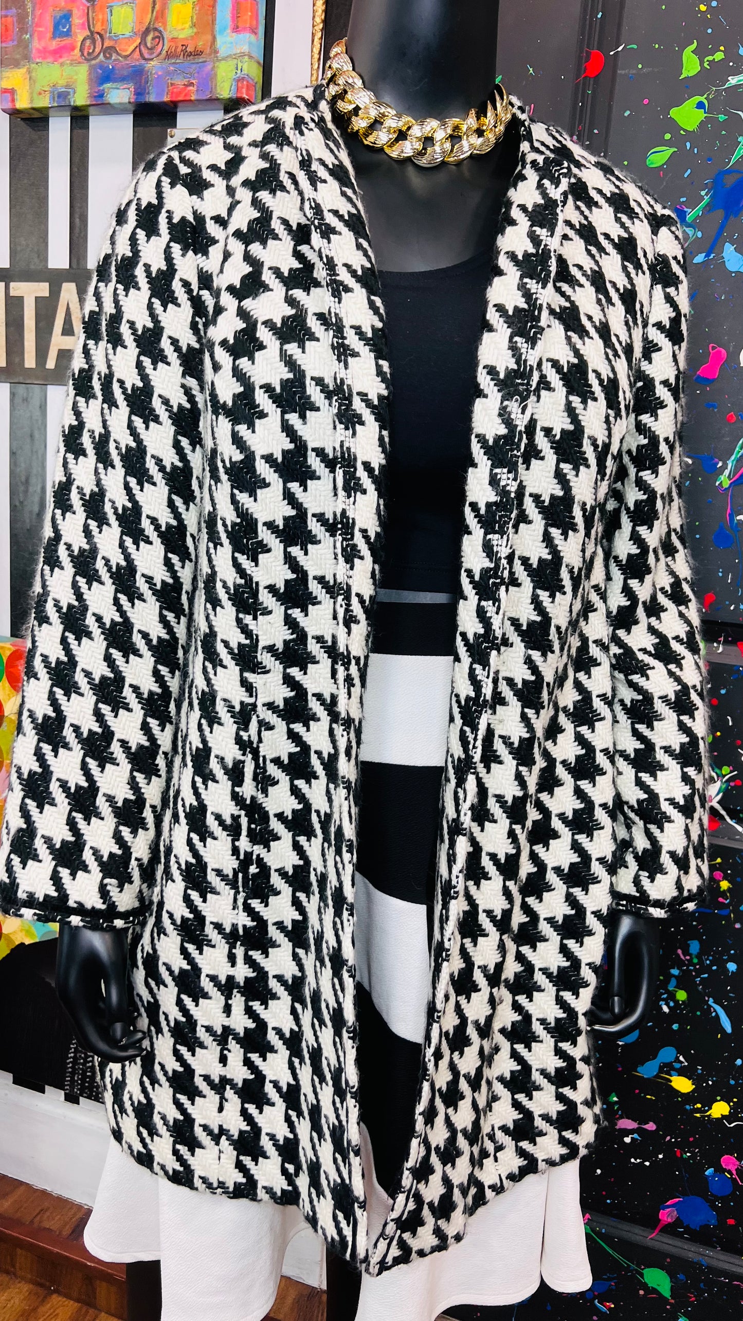 Vintage Black & White Houndstooth Wool Coat (20W)