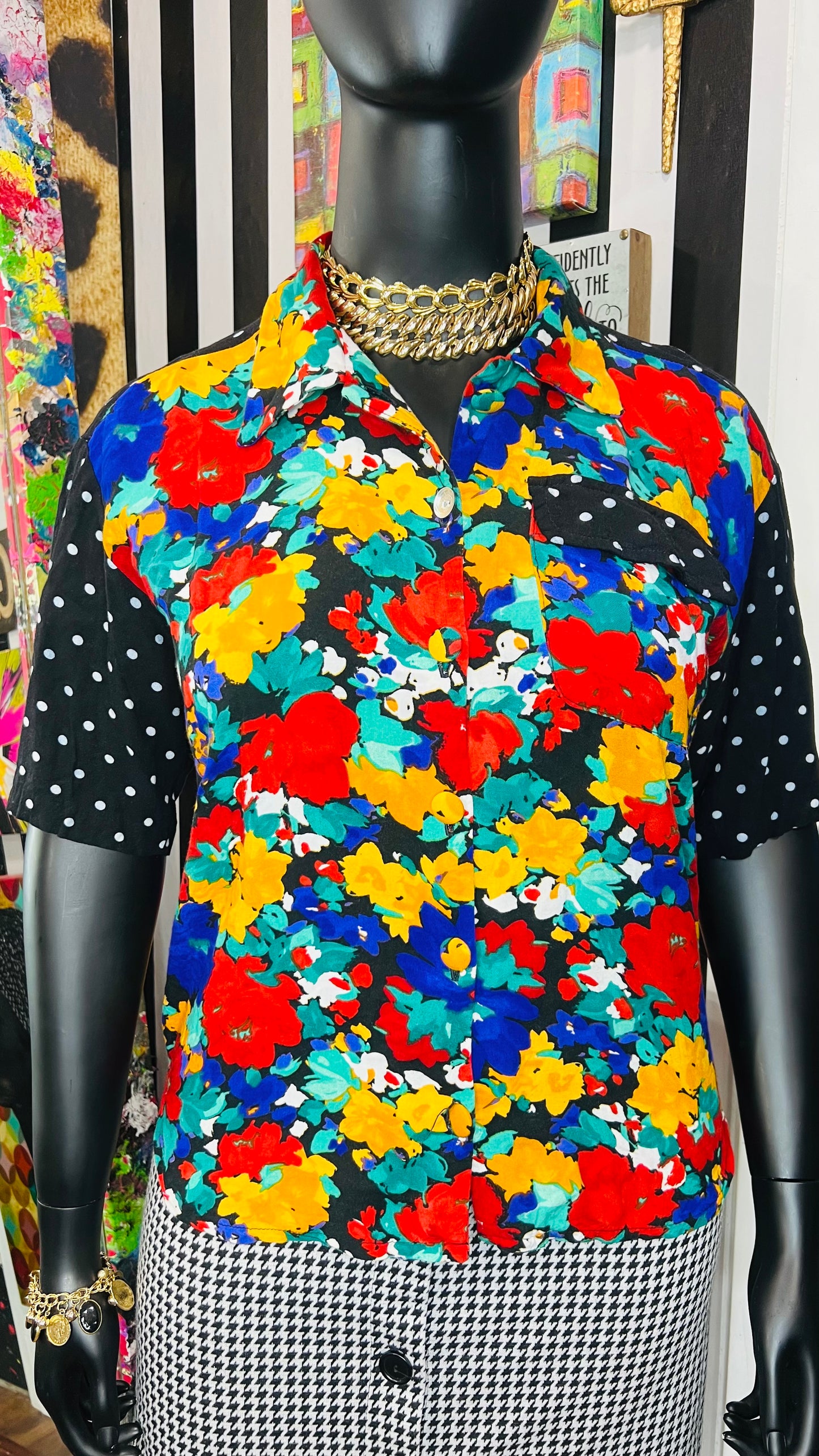 Vintage Rayon Mix Print Blouse (16)