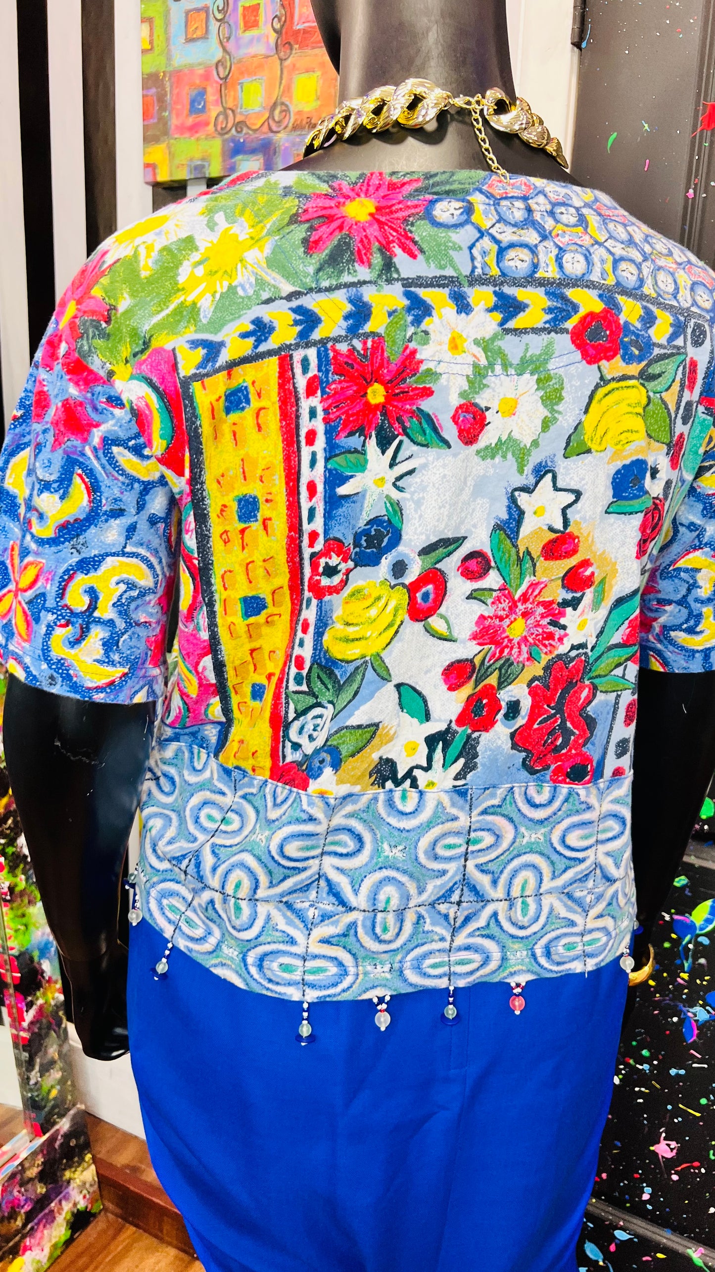 Vintage Carole Little Abstract Cotton Cropped Blouse (16/18)