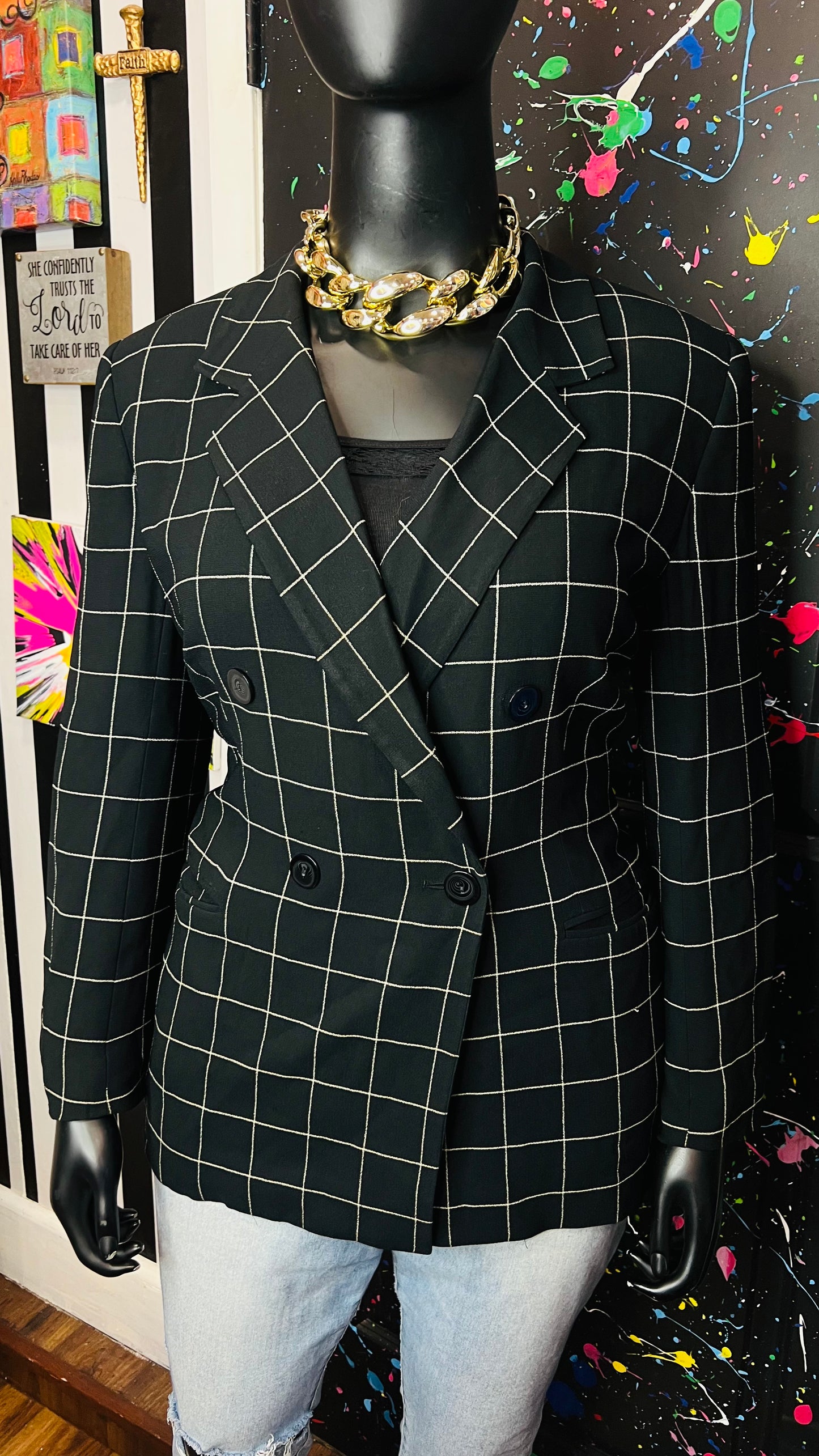 Vintage Striped Black & White Blazer (16W)