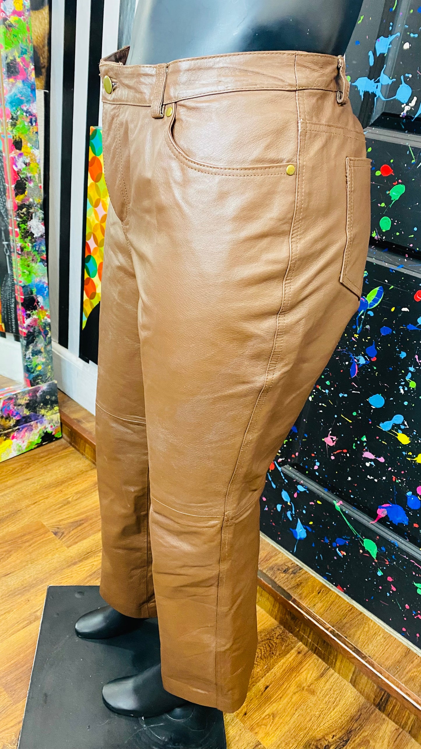 Vintage Brown Genuine Leather Pants (16)