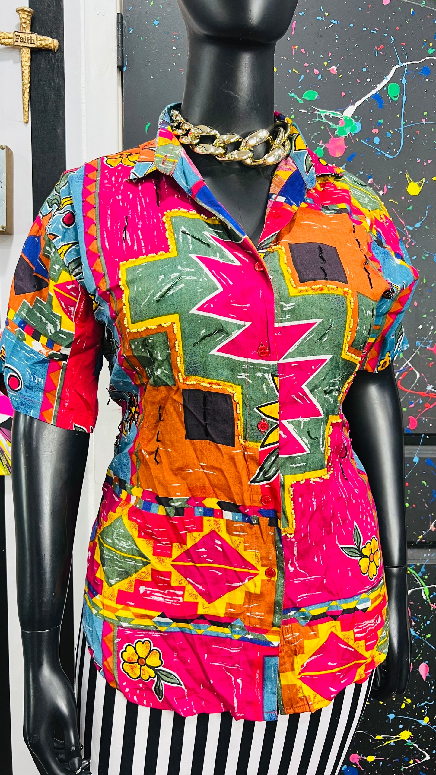 Vintage Rayon & Sequin Blouse (20) (*KC)