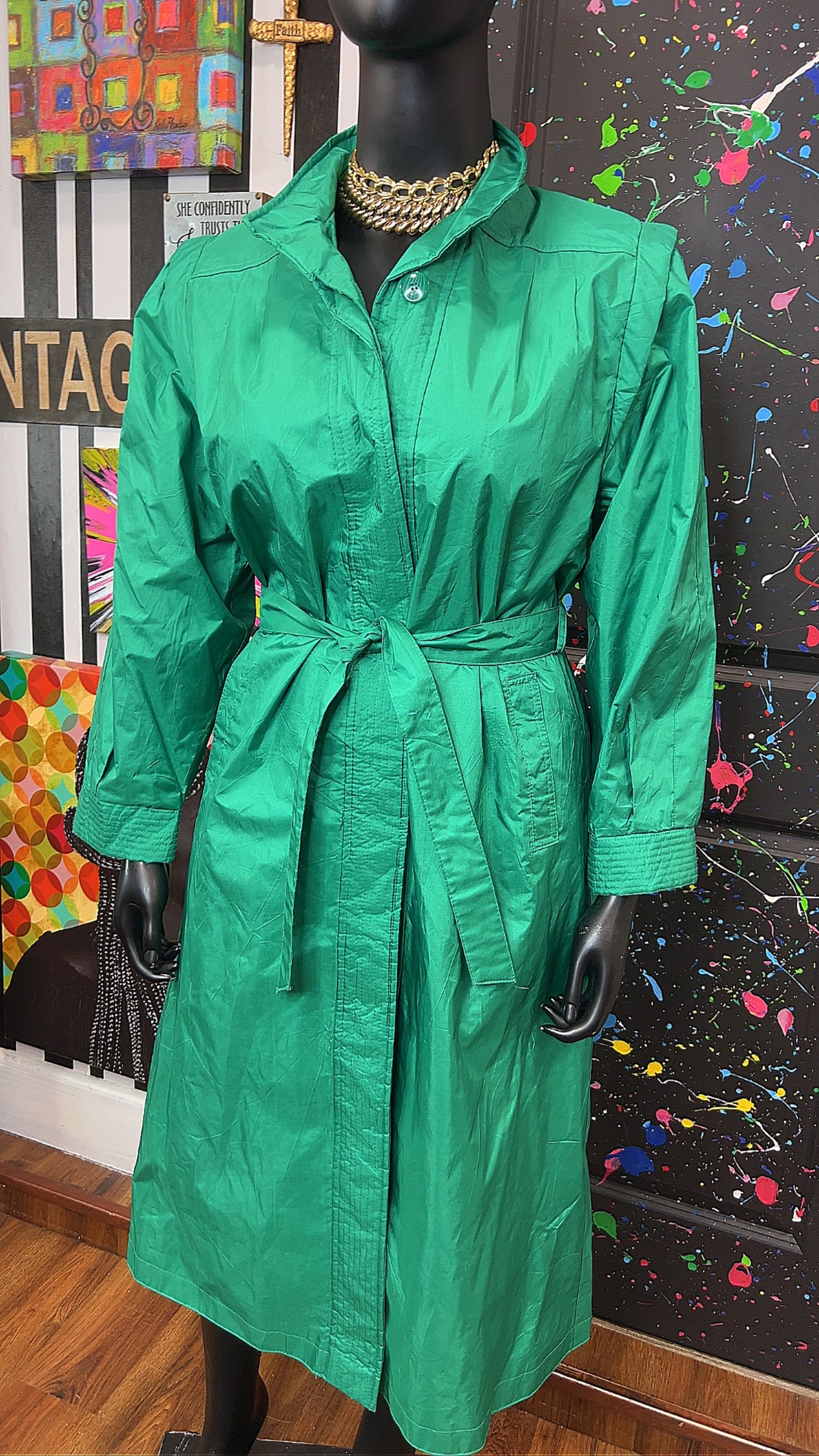 Vintage Green Trench Rain Coat (14/16)