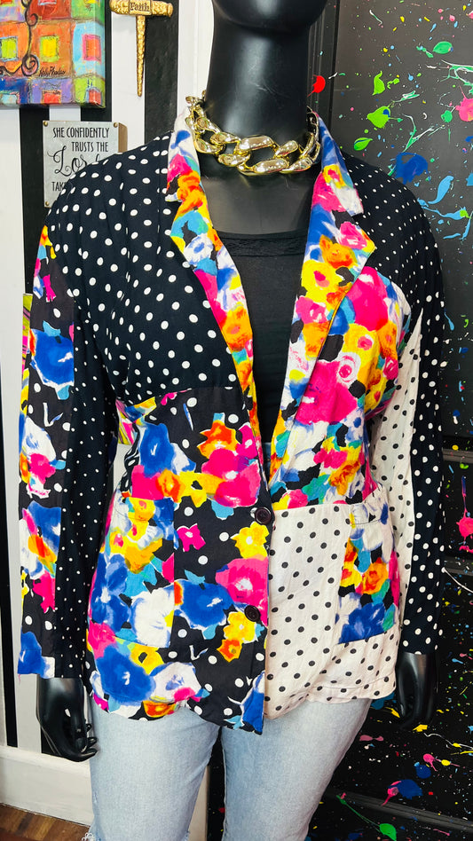 Vintage Rayon Polka Dot & Floral Blazer (18/20) *KC