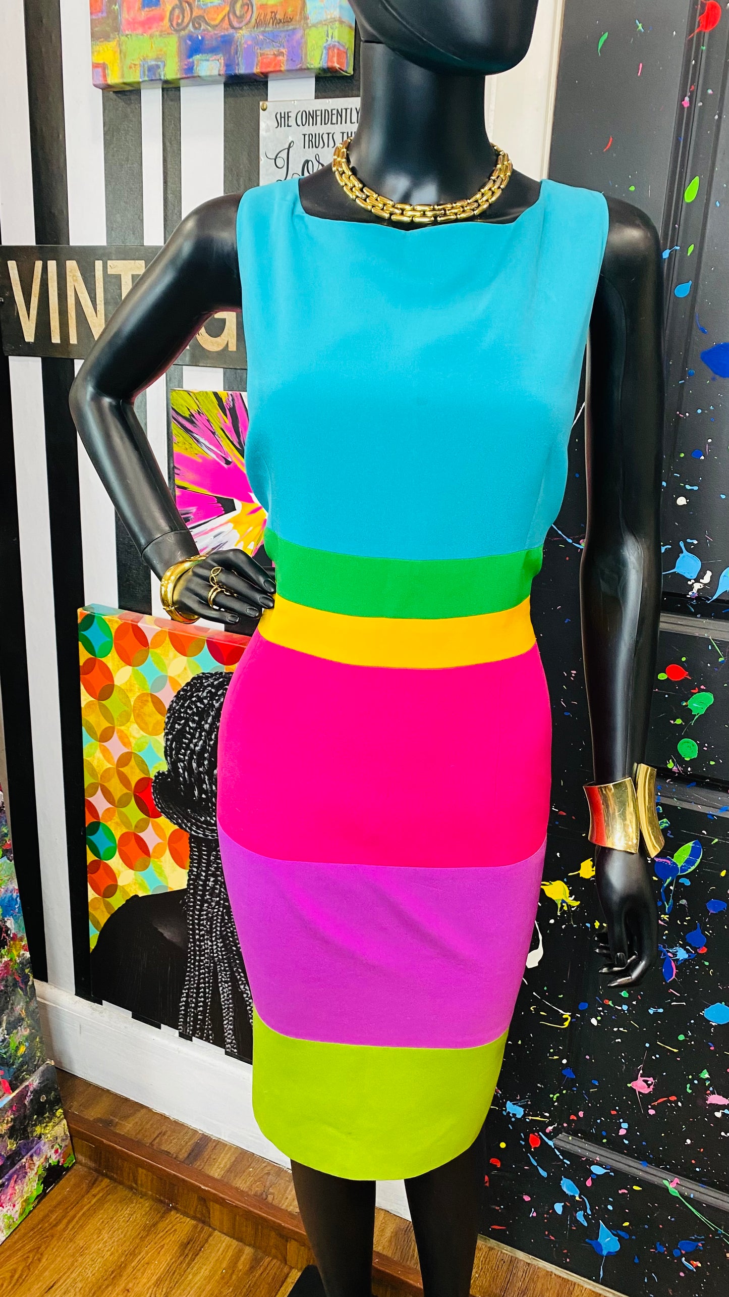 Vintage 100% Silk Rainbow Dress (16)