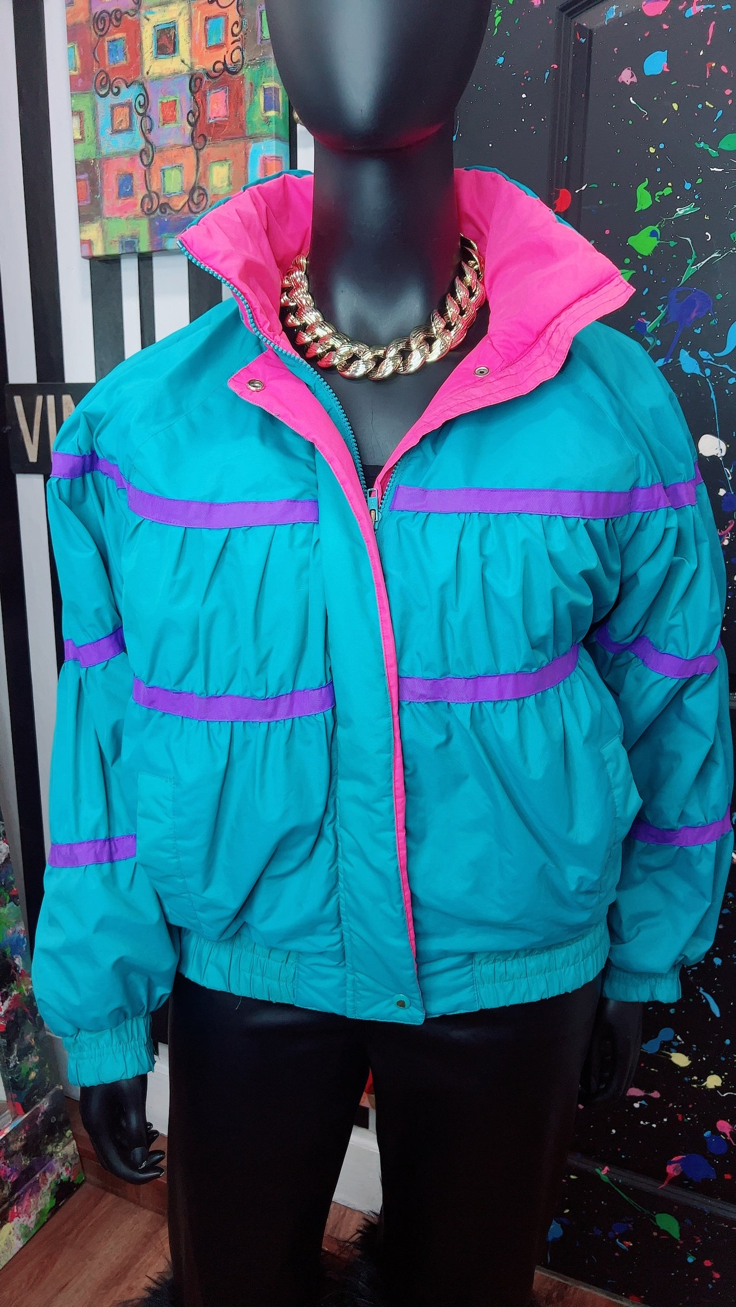 Vintage Blue, Purple & Pink Puffer Coat (18/20)