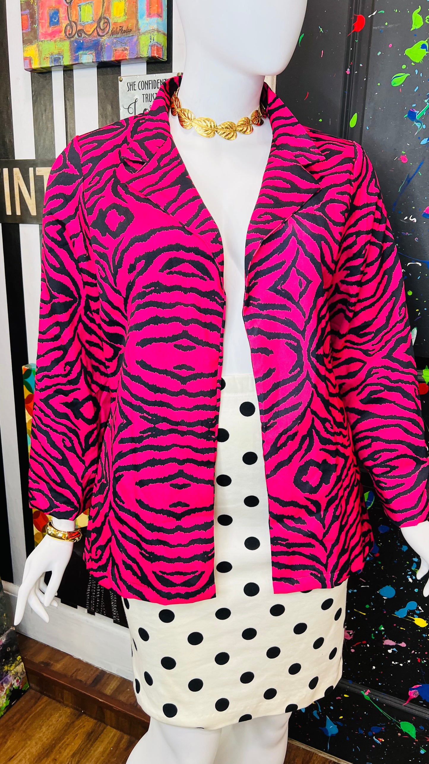 Pink & Black Zebra Print Open Blazer (16)