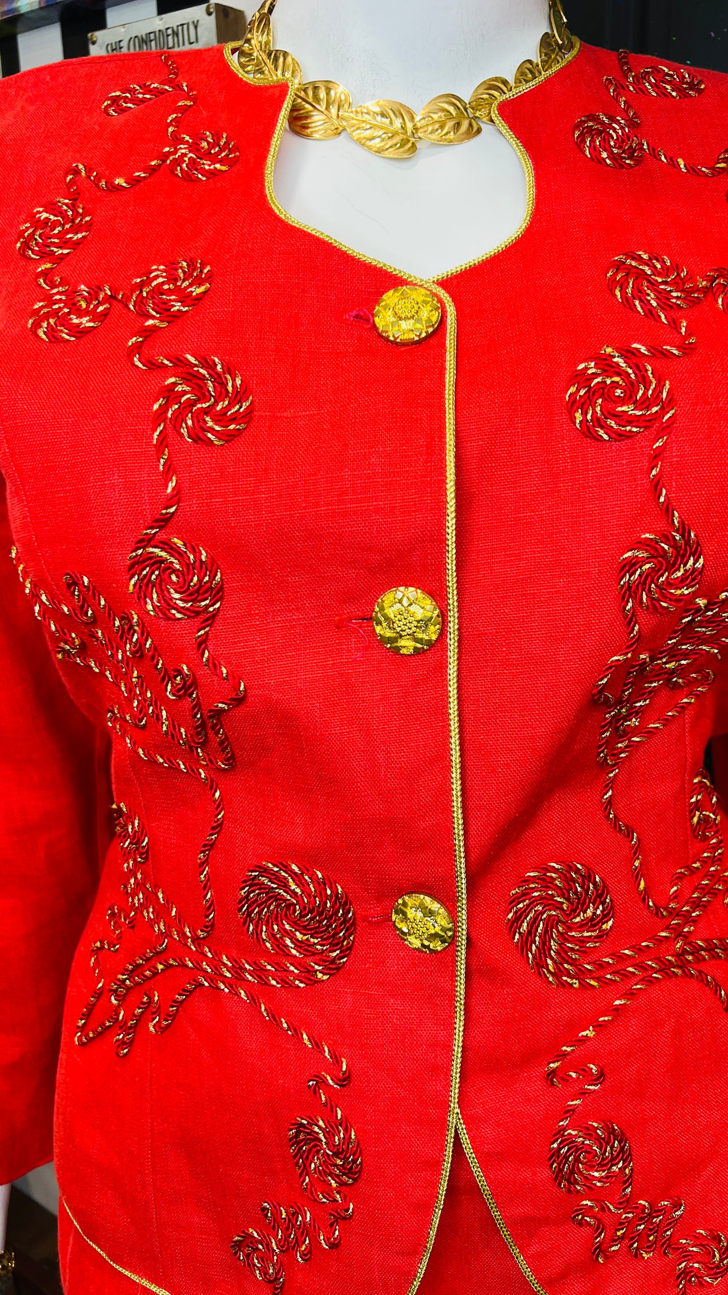 Vintage Gold & Red Skirt Suit (18)