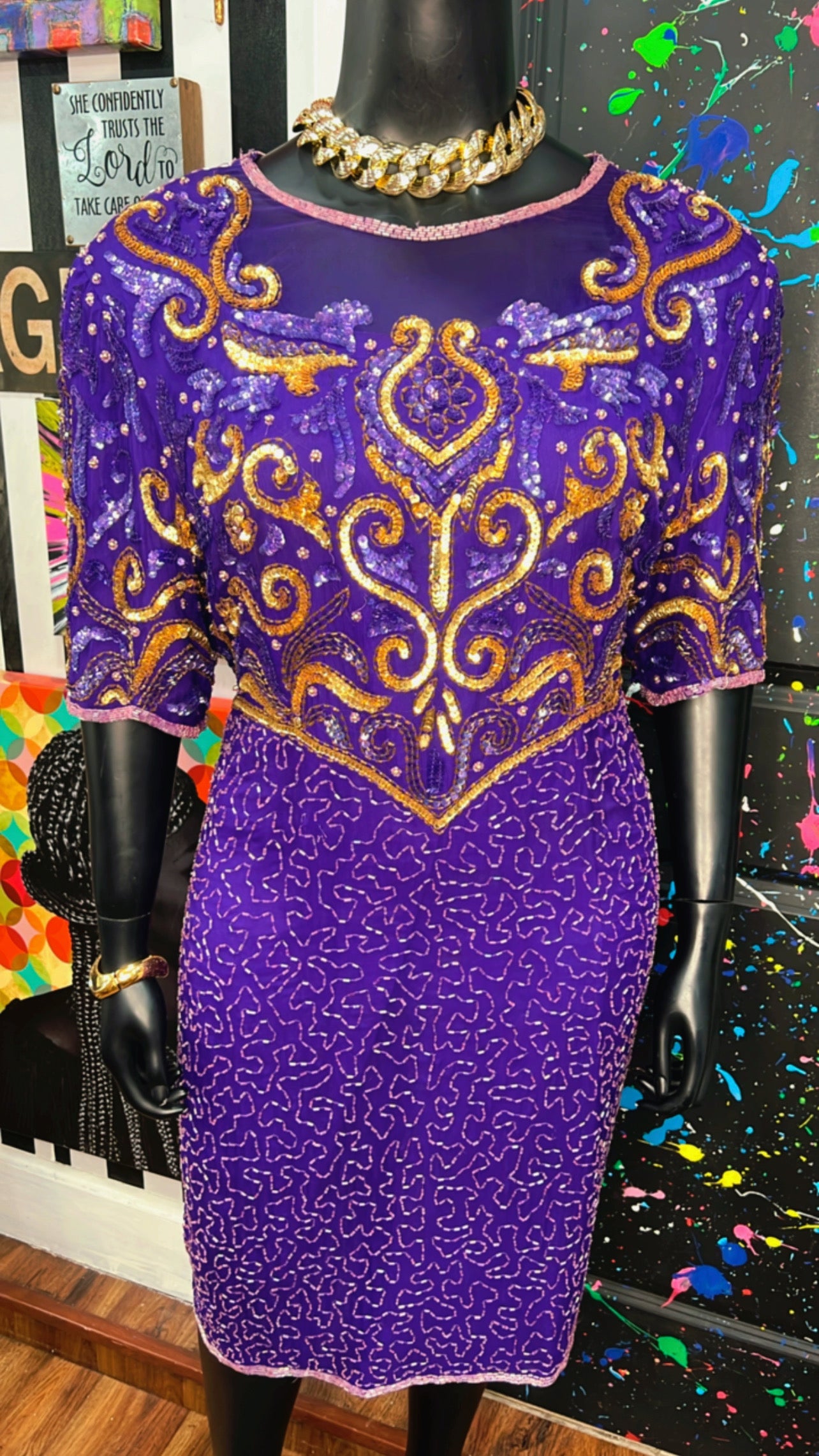 Vintage Purple & Gold Sequin Dress (20)