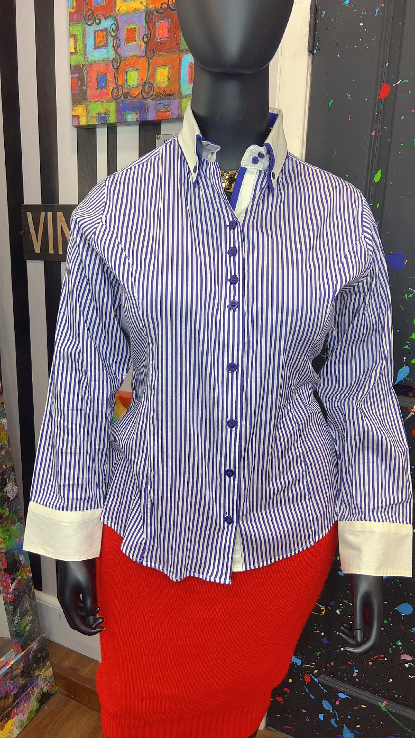 Vintage Ashley Stewart Purple & White Striped Blouse (14W)