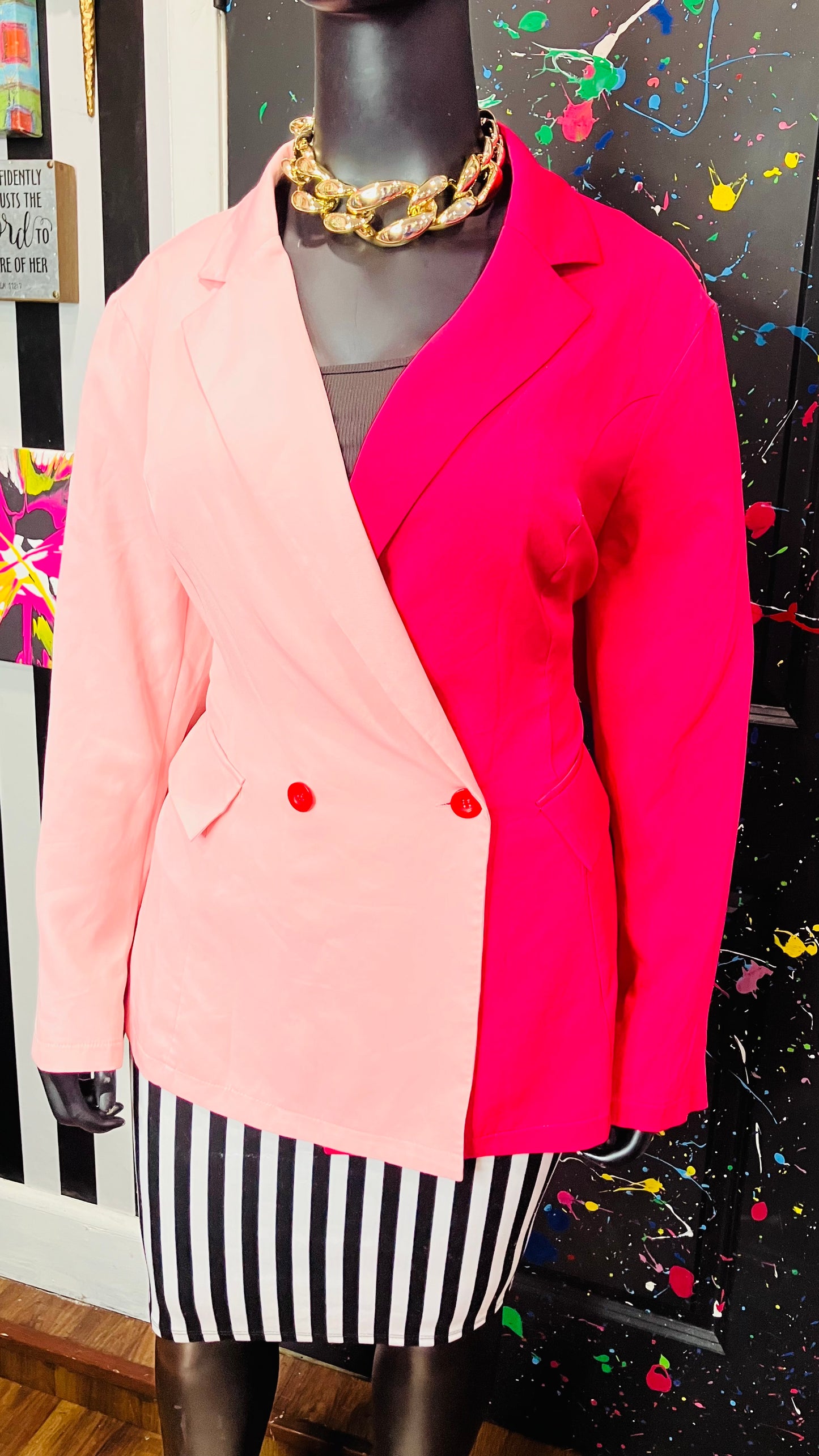 Color Block Pink Double Breasted Blazer (22)