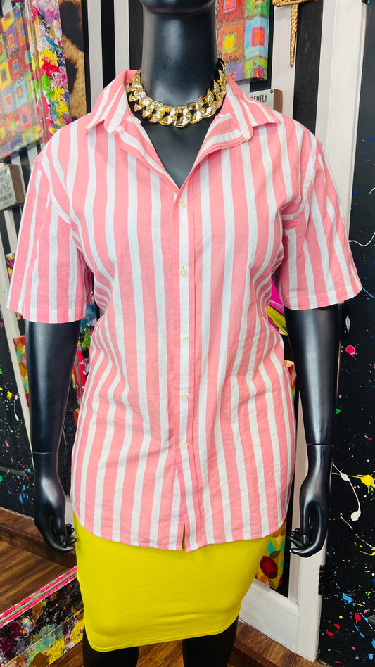 Vintage Peach & White Striped Blouse (20)