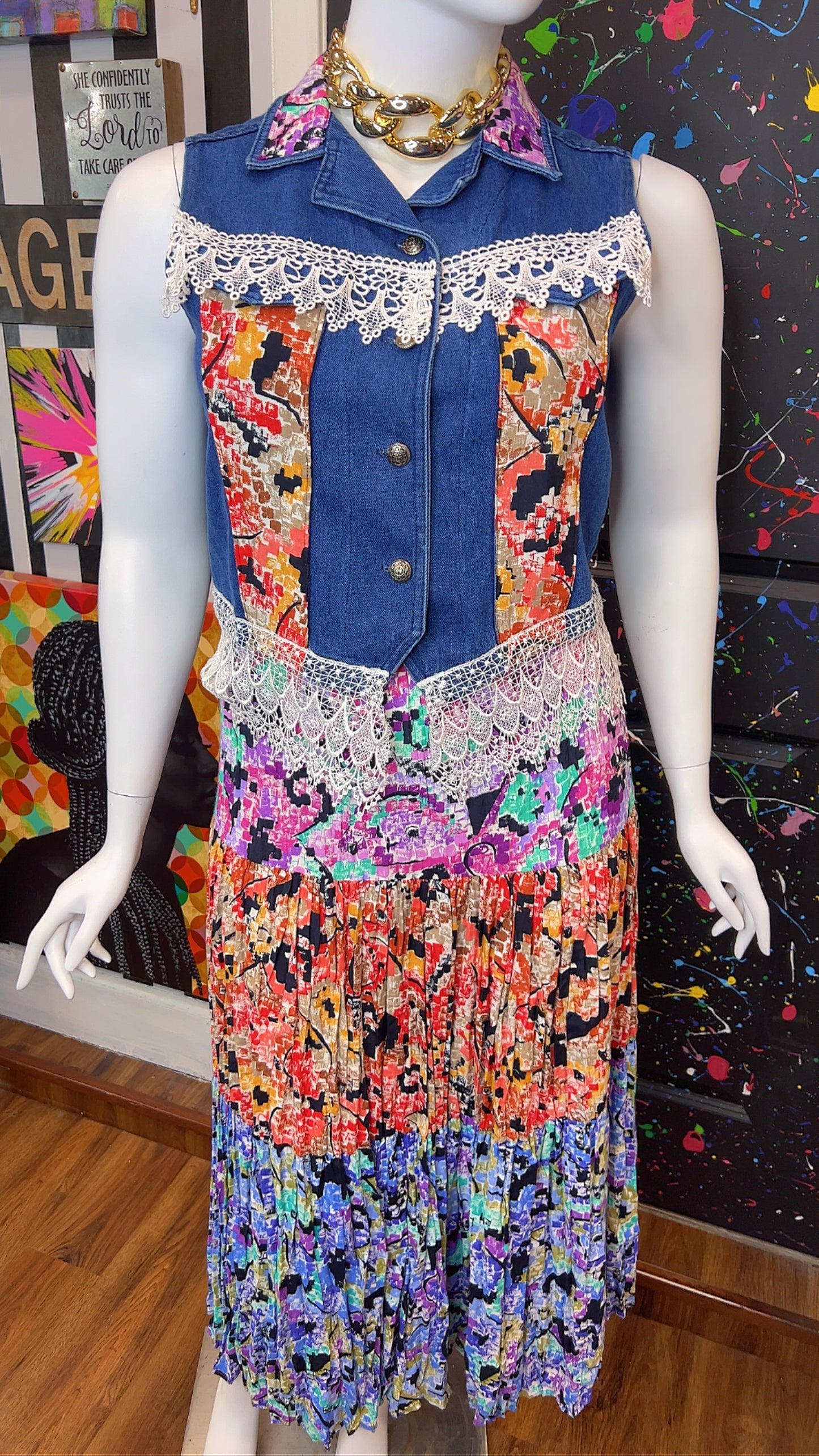 Vintage Denim Vest & Rayon Skirt (14)