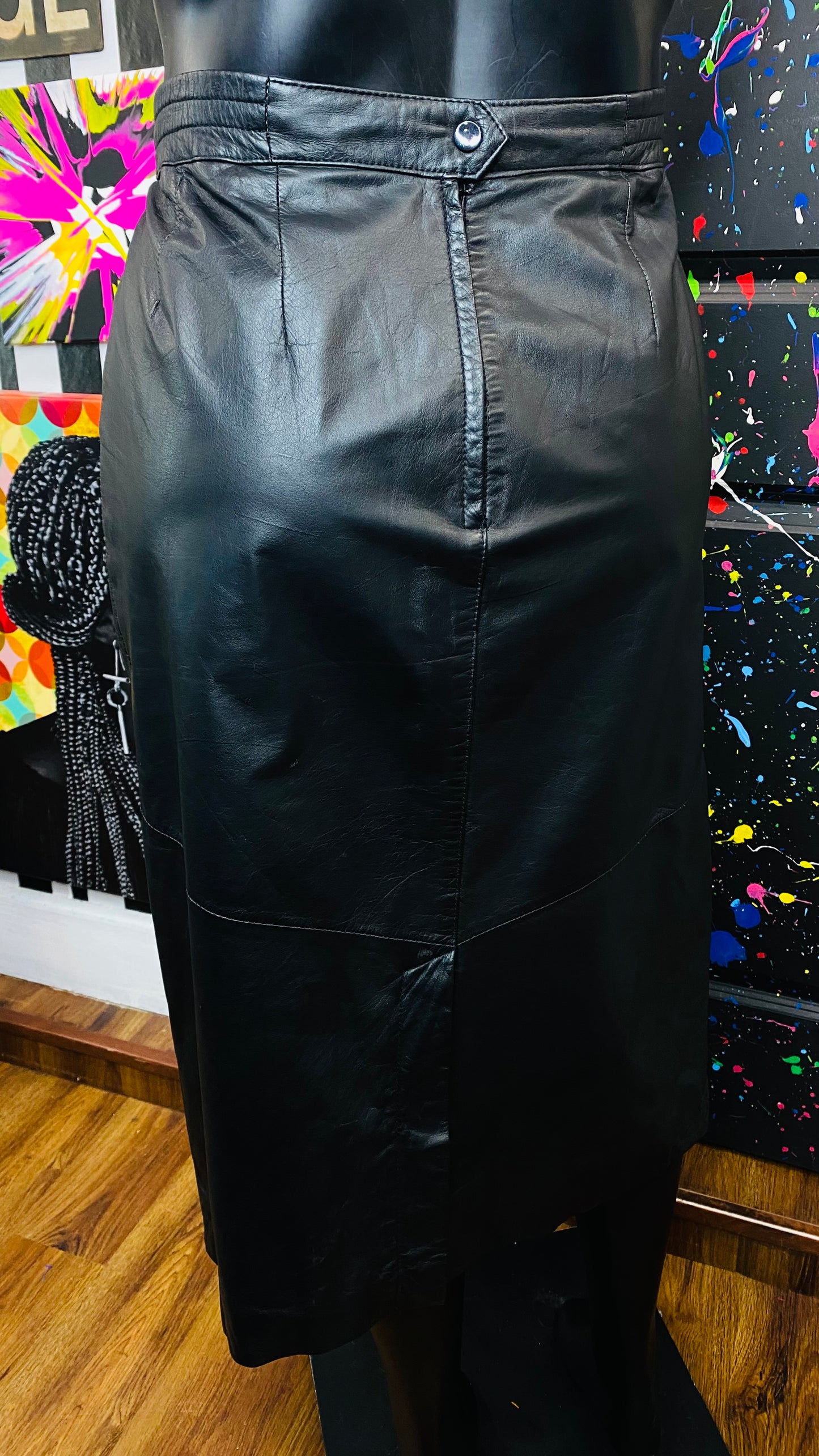 Vintage Genuine Leather Black Skirt (18)