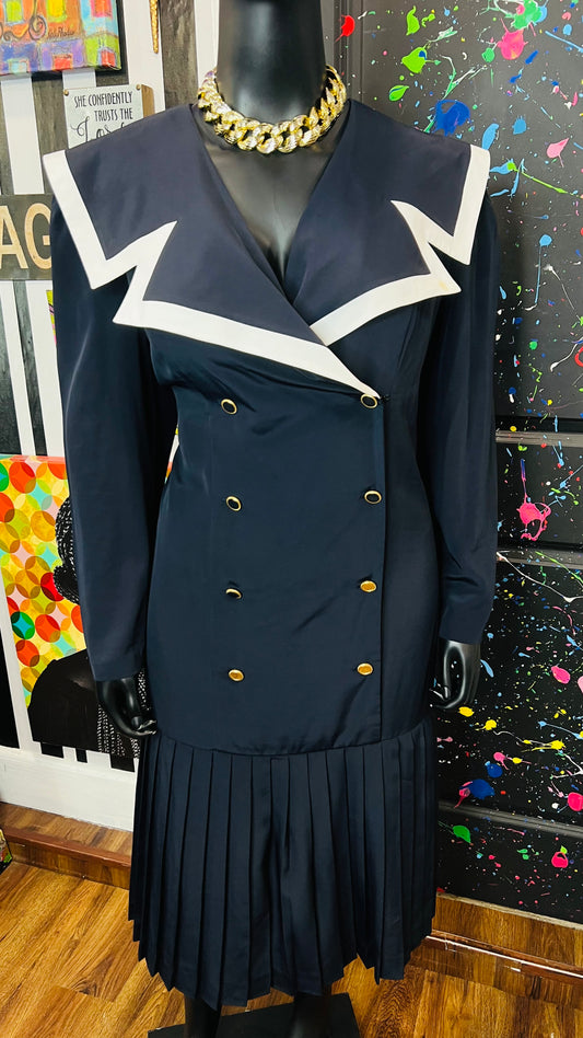 Vintage Navy Blue & White Dress (22)