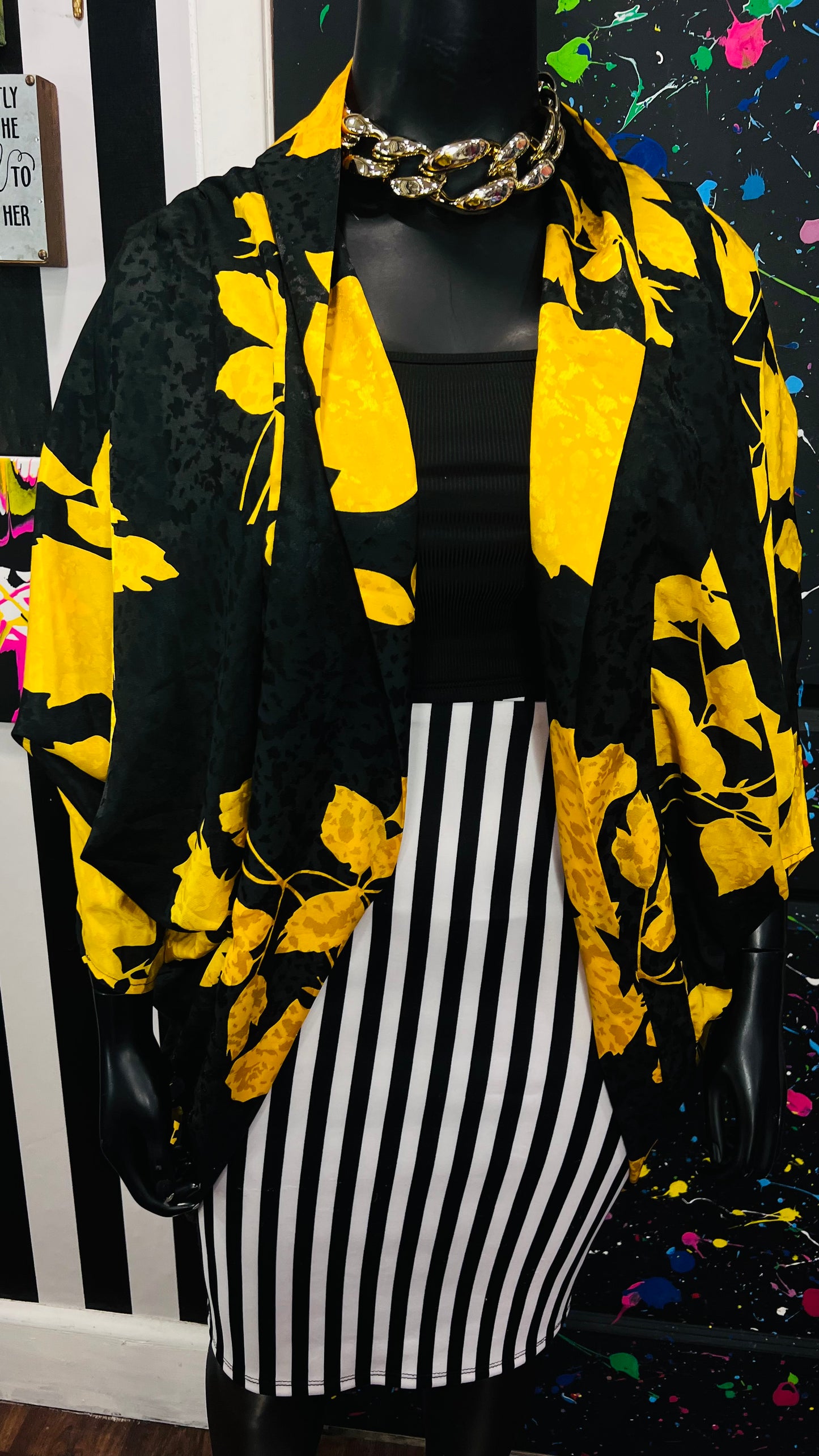 Vintage Polyester Black & Yellow Duster (OS)