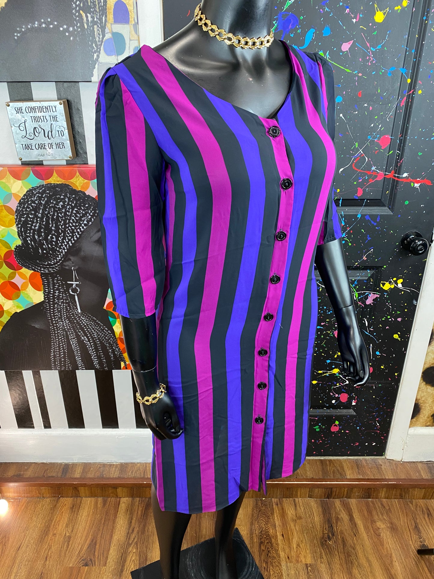 Vintage Striped Print Sheer Dress/Duster