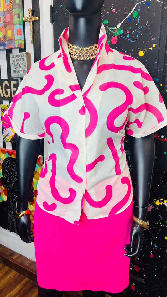 New w/ Tags Pink & White Blouse (14)