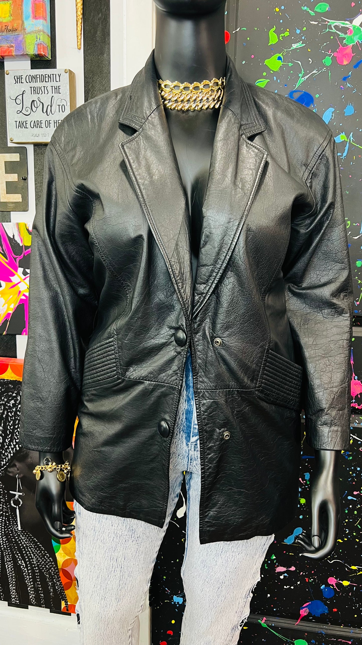 Vintage GIII Genuine Leather Black Blazer